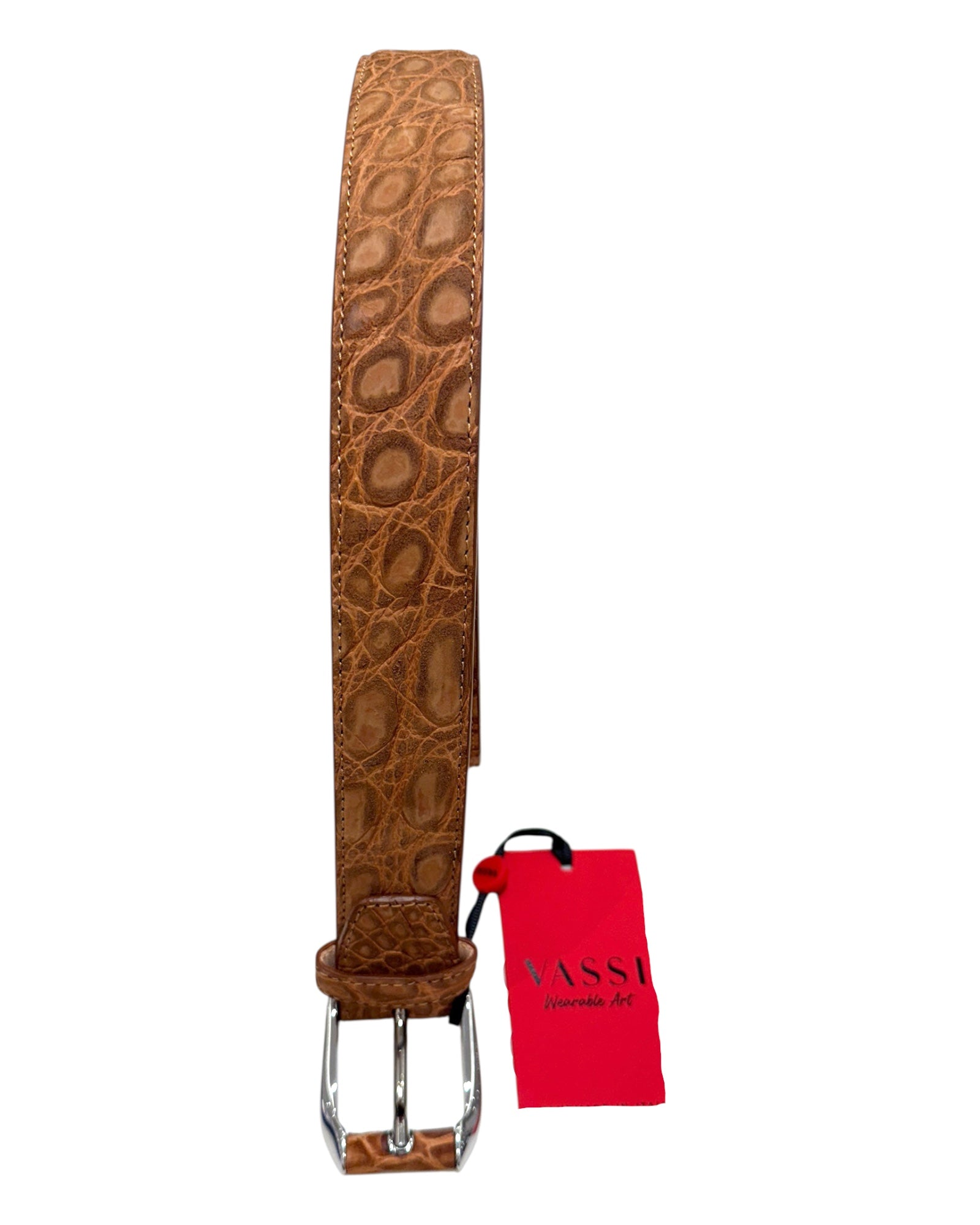 Crocodile belt - Washed Brown with Polished Brass Silver Buckle BELTS46