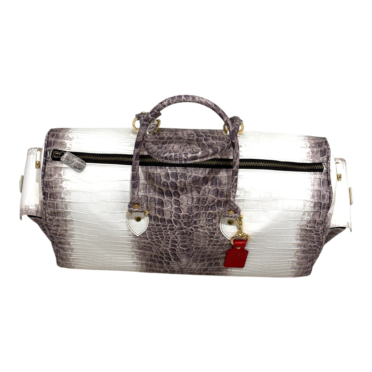 Crocodile Embossed LeatheR Duffel Bag - Milk/Taupe BAGS