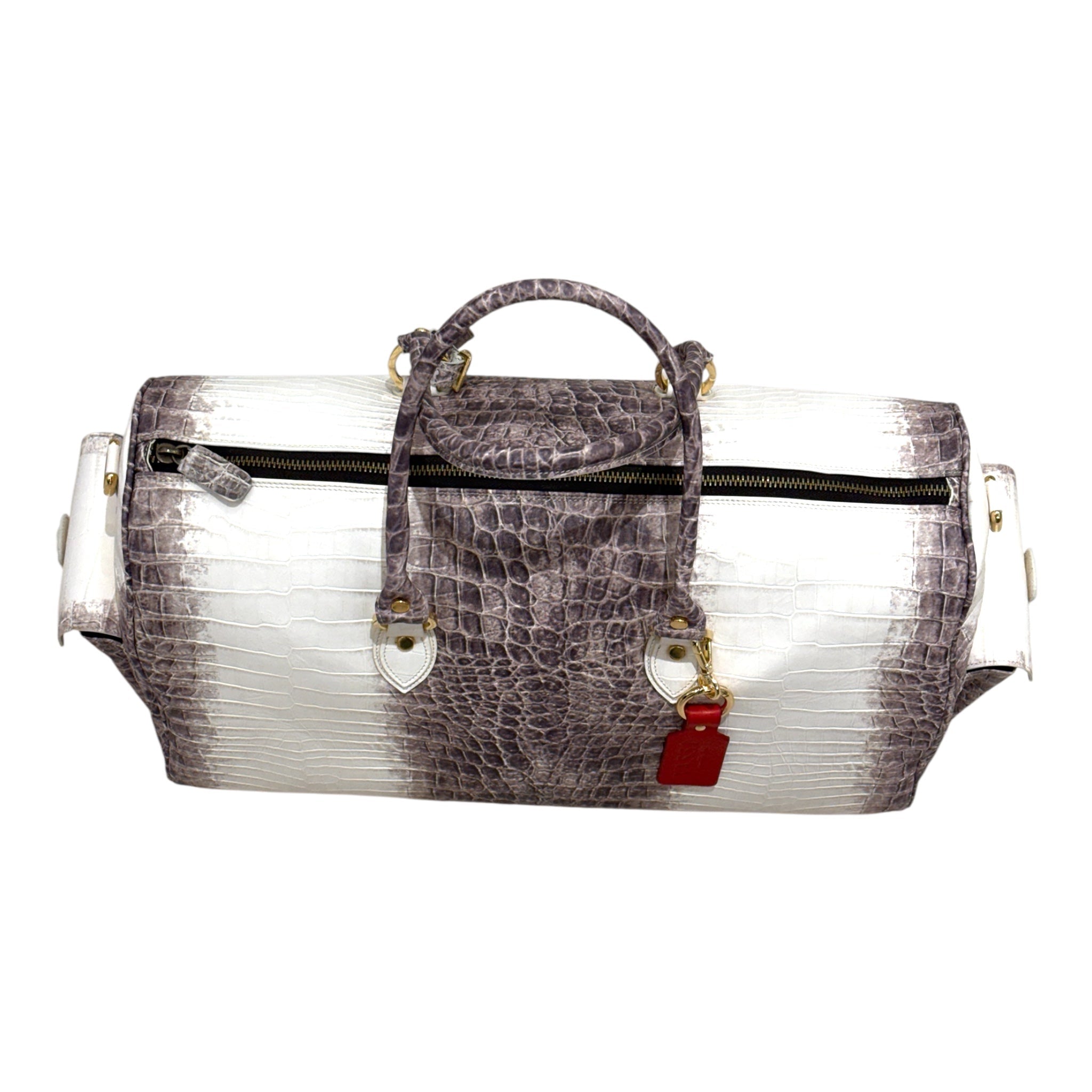 Crocodile Embossed LeatheR Duffel Bag - Milk/Taupe BAGS