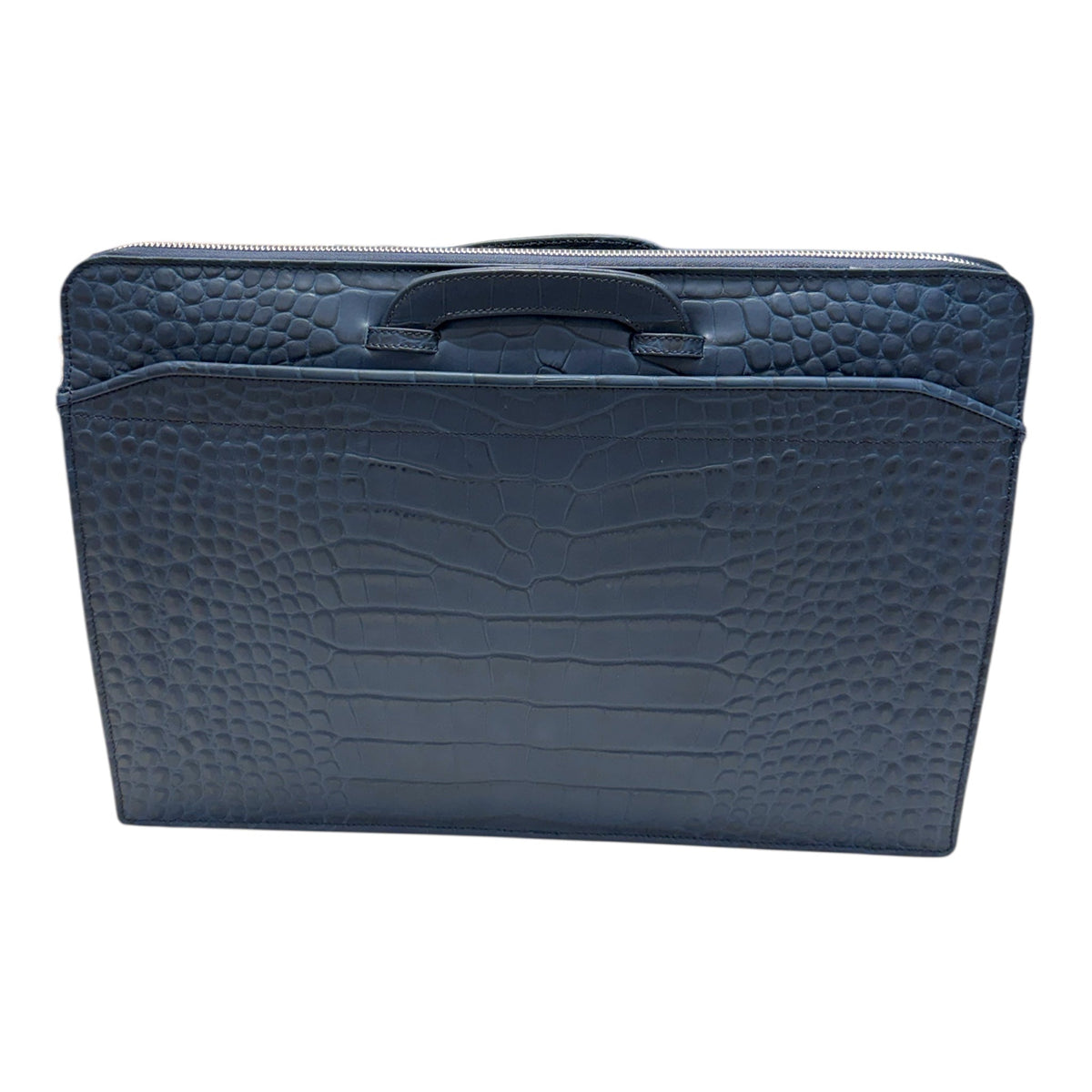 Crocodile Embossed Leather Workbag - Matt Blue BAGS