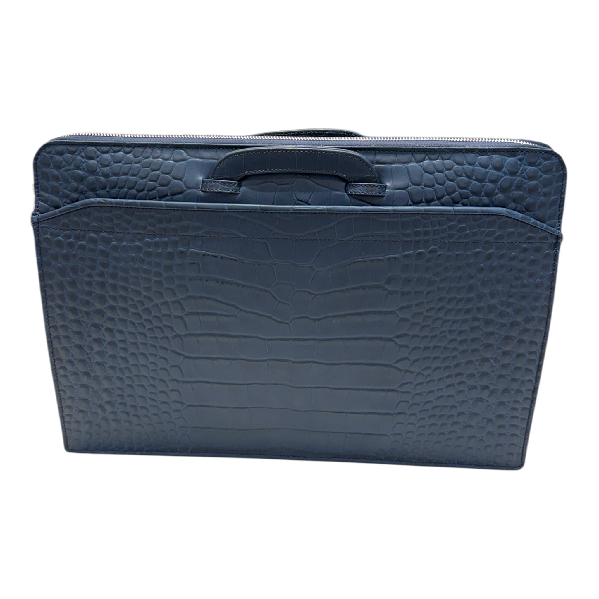 Crocodile Embossed Leather Workbag - Matt Blue BAGS