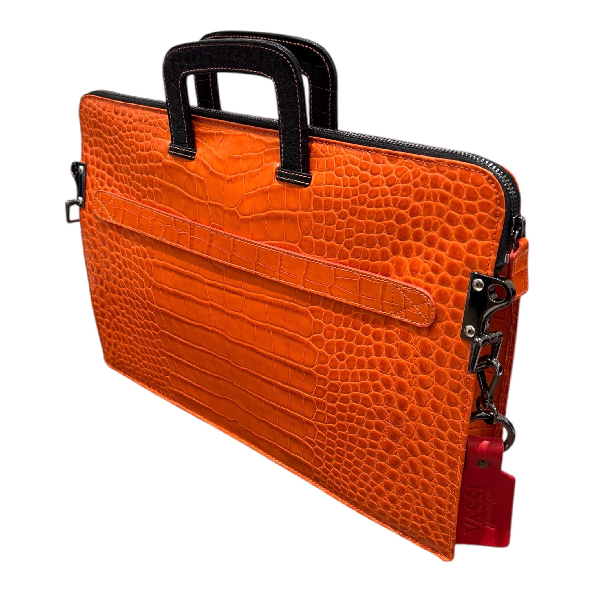 Crocodile Embossed Leather Workbag - Orange BAGS