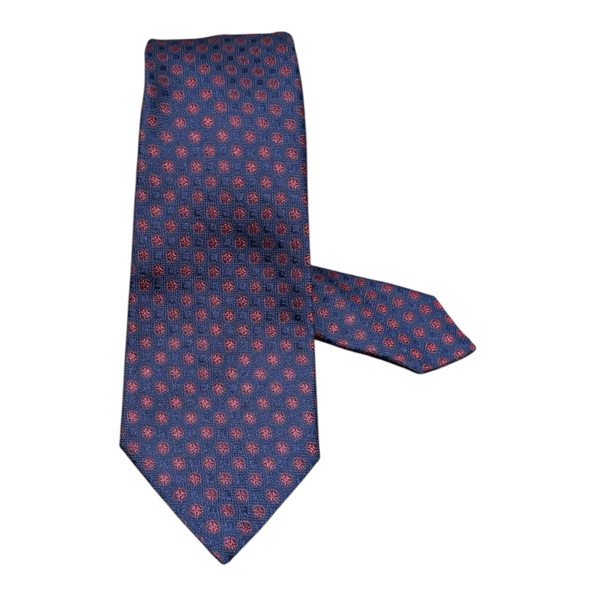Dark Blue Floral Seven Fold Silk Tie TIES