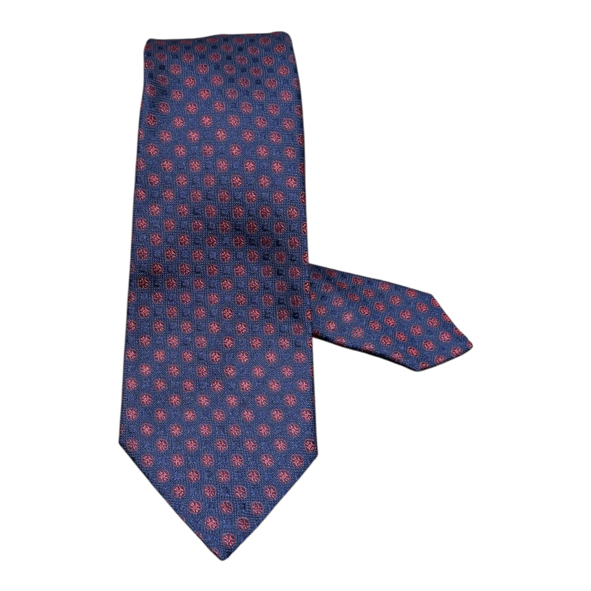 Dark Blue Floral Seven Fold Silk Tie TIES