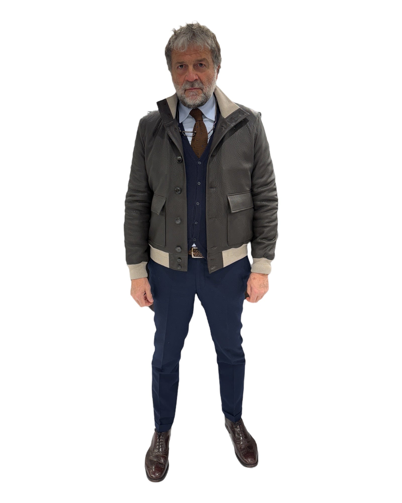 Dark Brown Bomber in Nappa Print Deer - Loro Piana lining OUTERWEAR52 EU