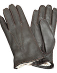 Deerskin Glove 3Point Hand Stitch with Rex Rabbit Lining - Brown/Orange Glove8 1/2