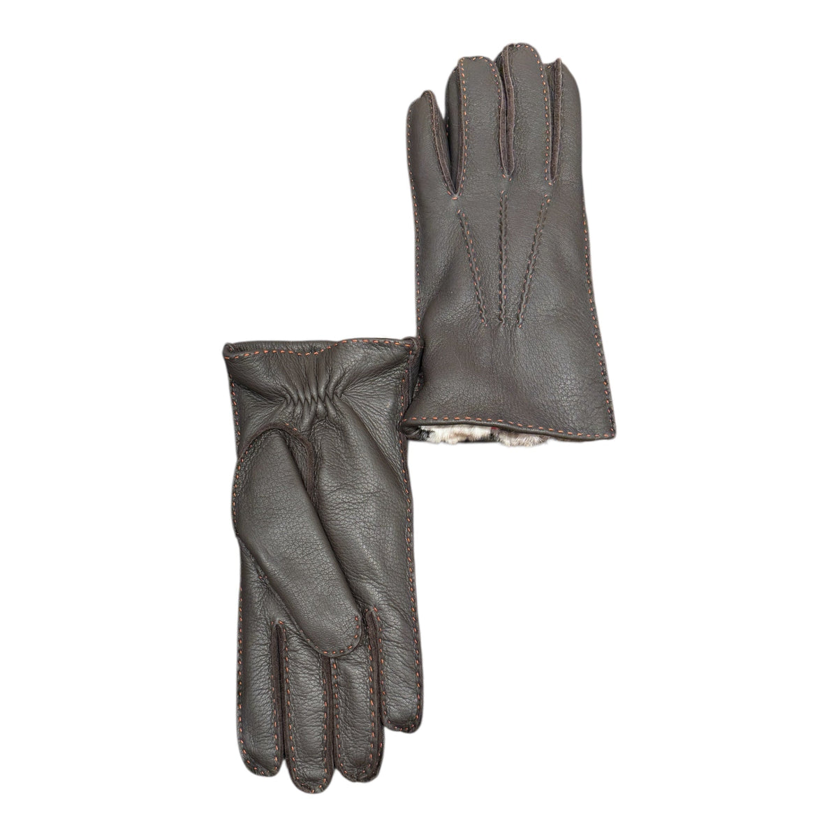 Deerskin Glove 3Point Hand Stitch with Rex Rabbit Lining - Brown/Orange Glove8 1/2