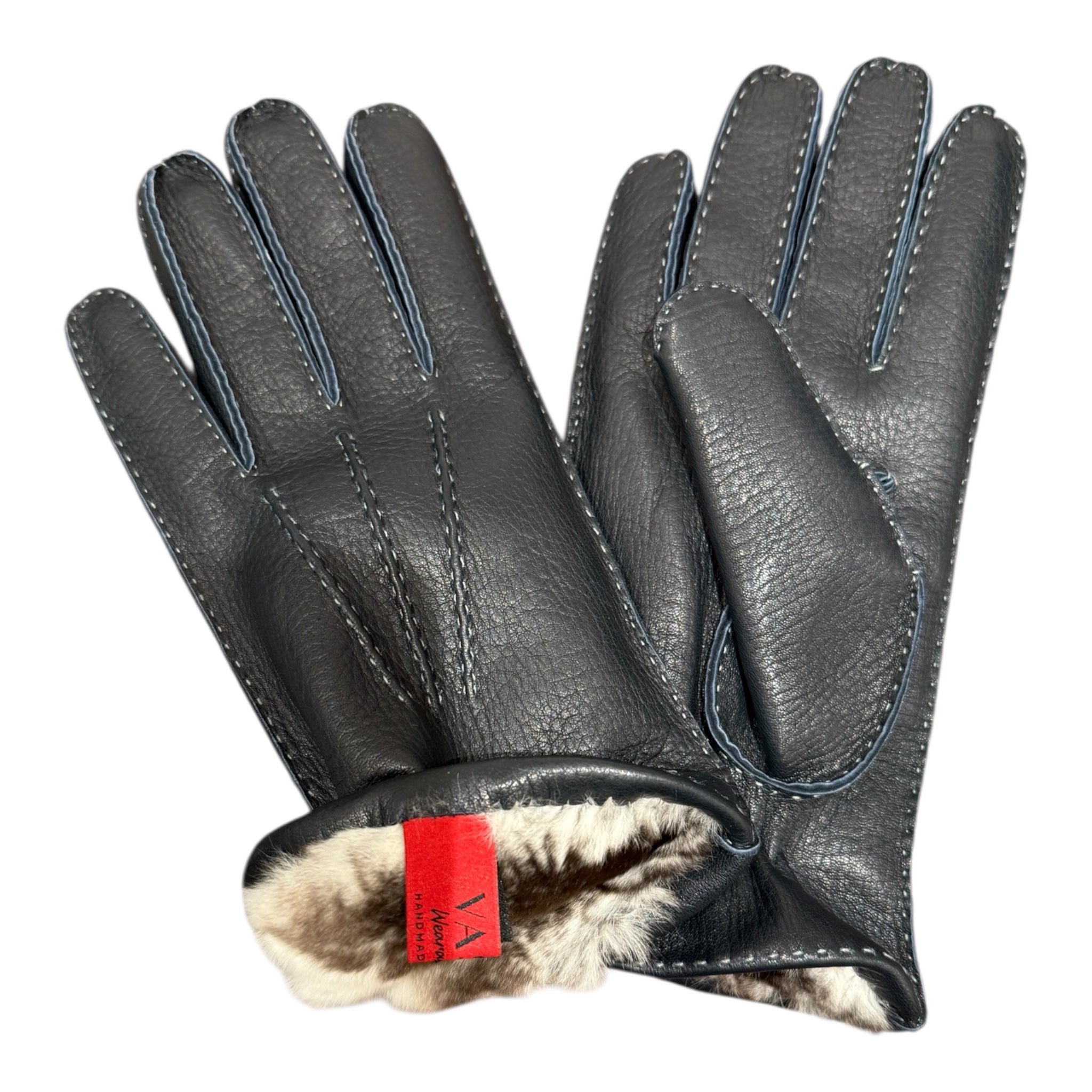 Deerskin Glove 3Point Hand Stitch with Rex Rabbit Lining - Navy Glove8 1/2