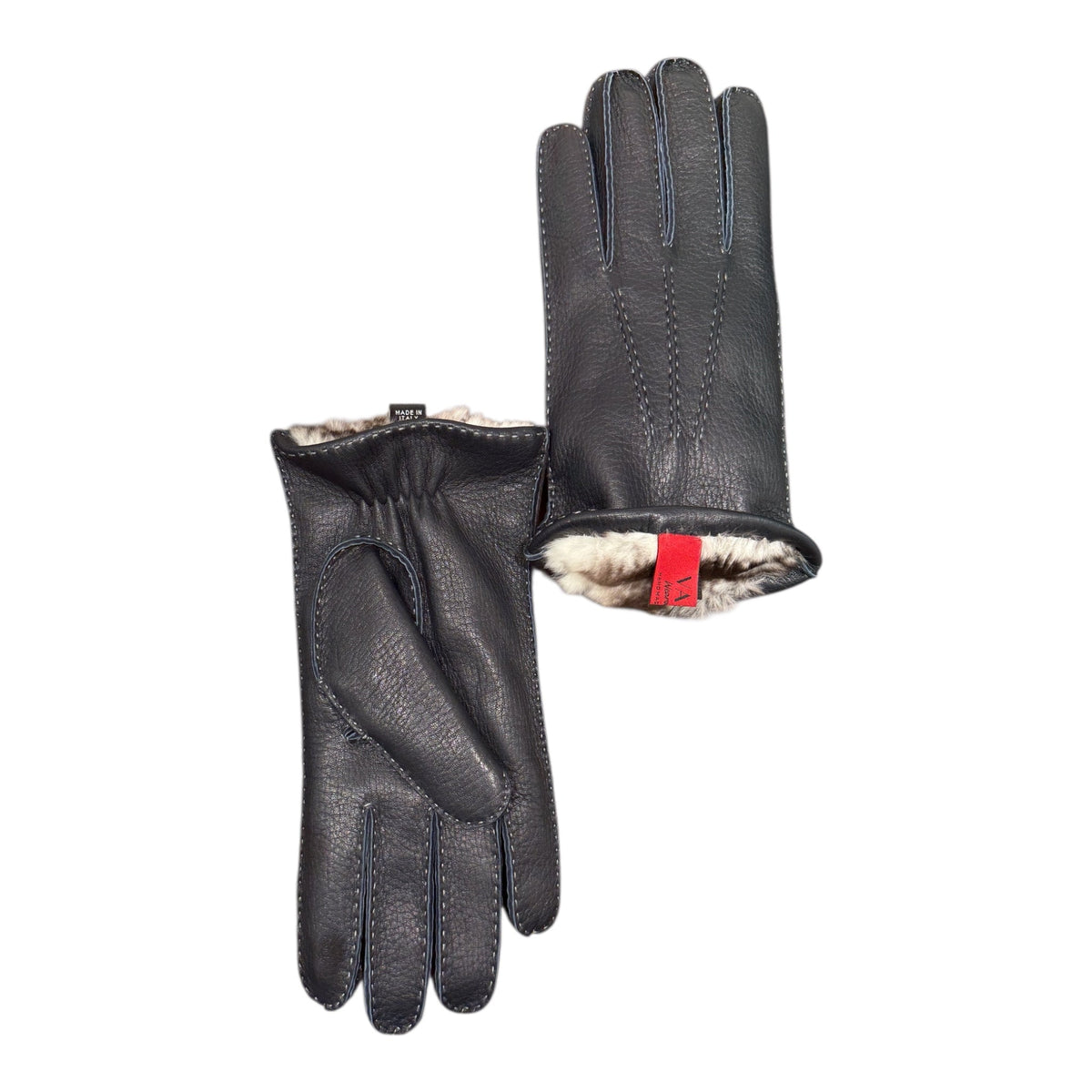 Deerskin Glove 3Point Hand Stitch with Rex Rabbit Lining - Navy Glove8 1/2