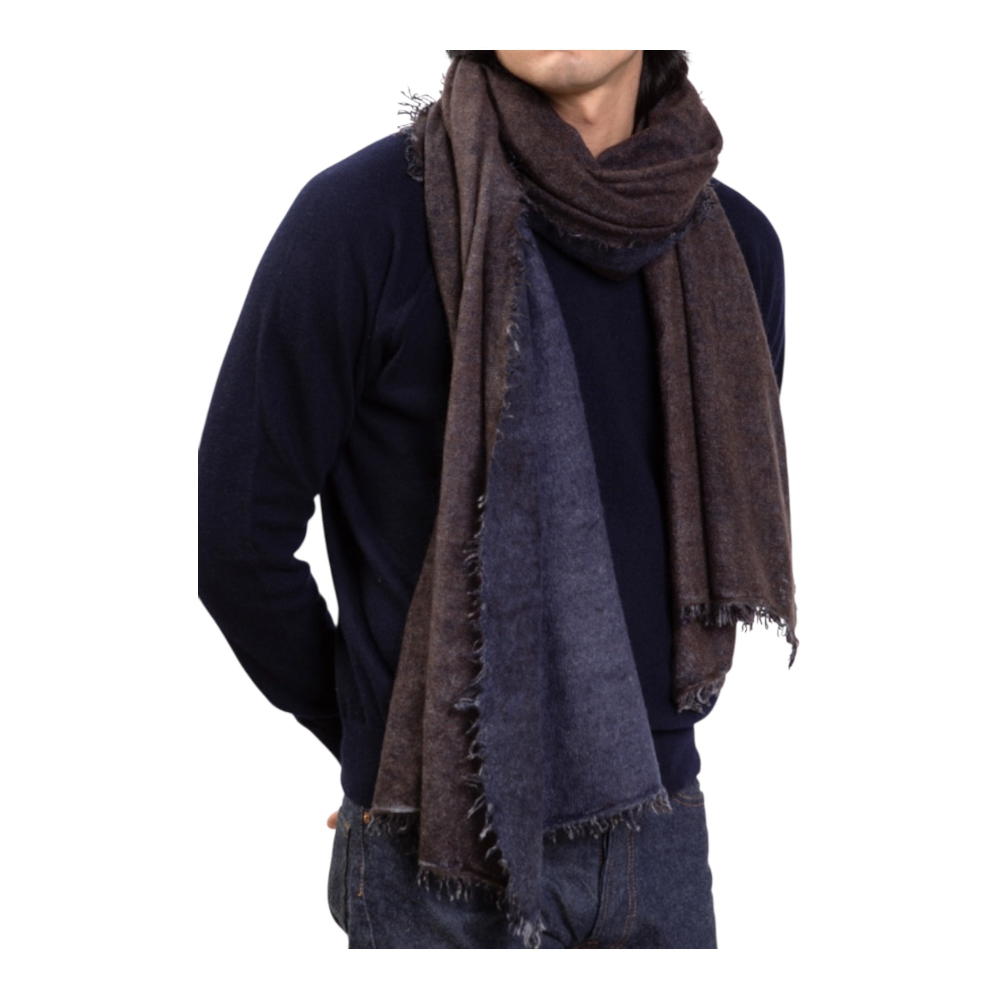 DEGRADÈ SCARF IN PURE CASHMERE - Blue/Brown SCARVES