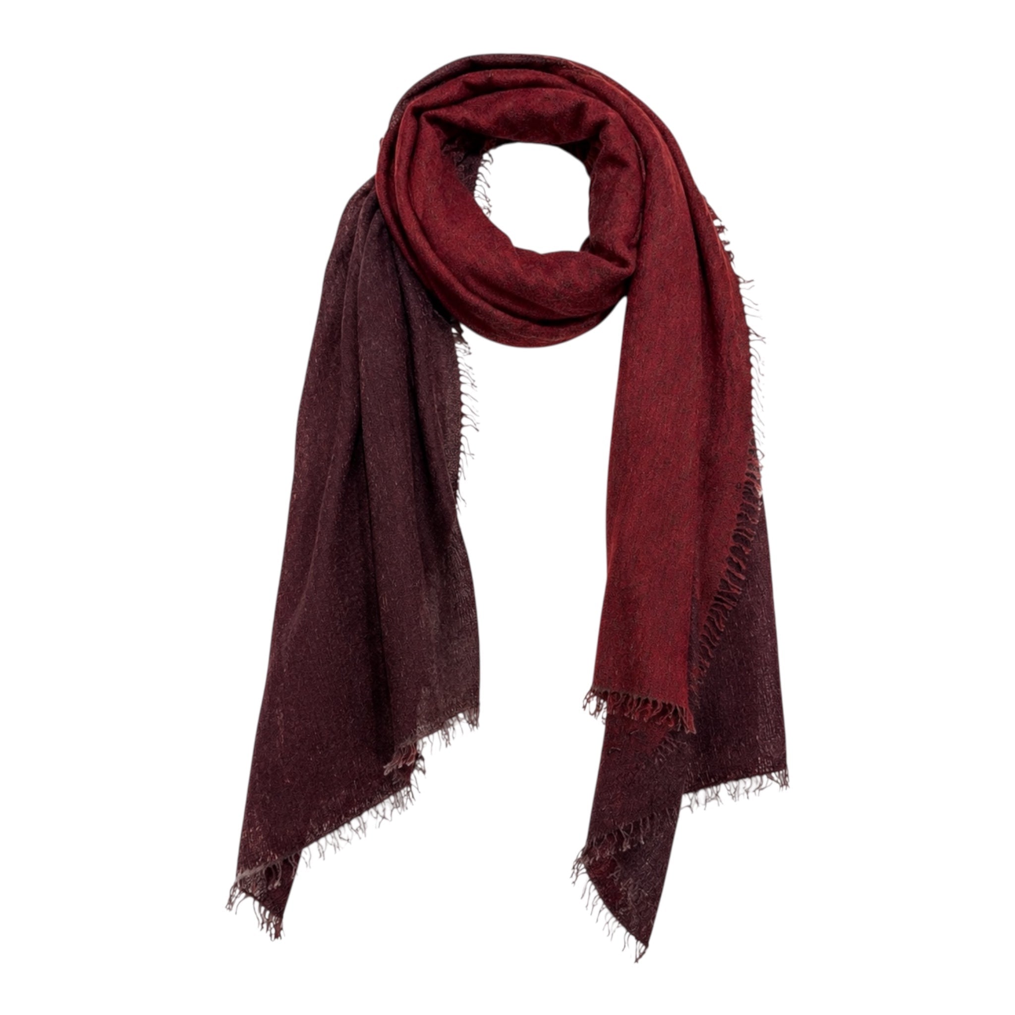 DEGRADÈ SCARF IN PURE CASHMERE - Burgundy/Red SCARVES
