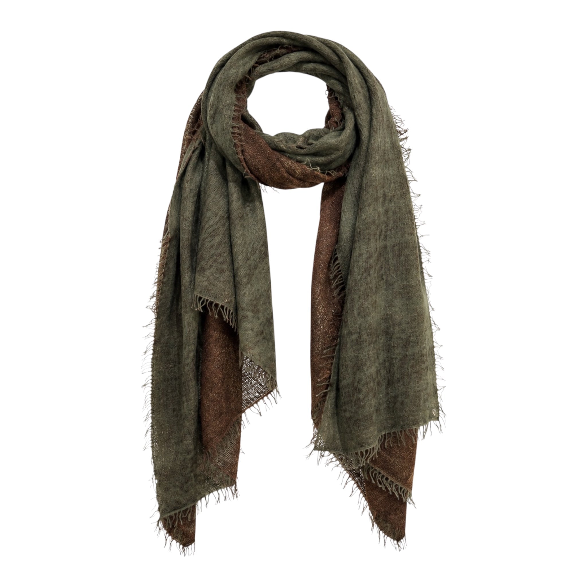 DEGRADÈ SCARF IN PURE CASHMERE - Green/Brown SCARVES