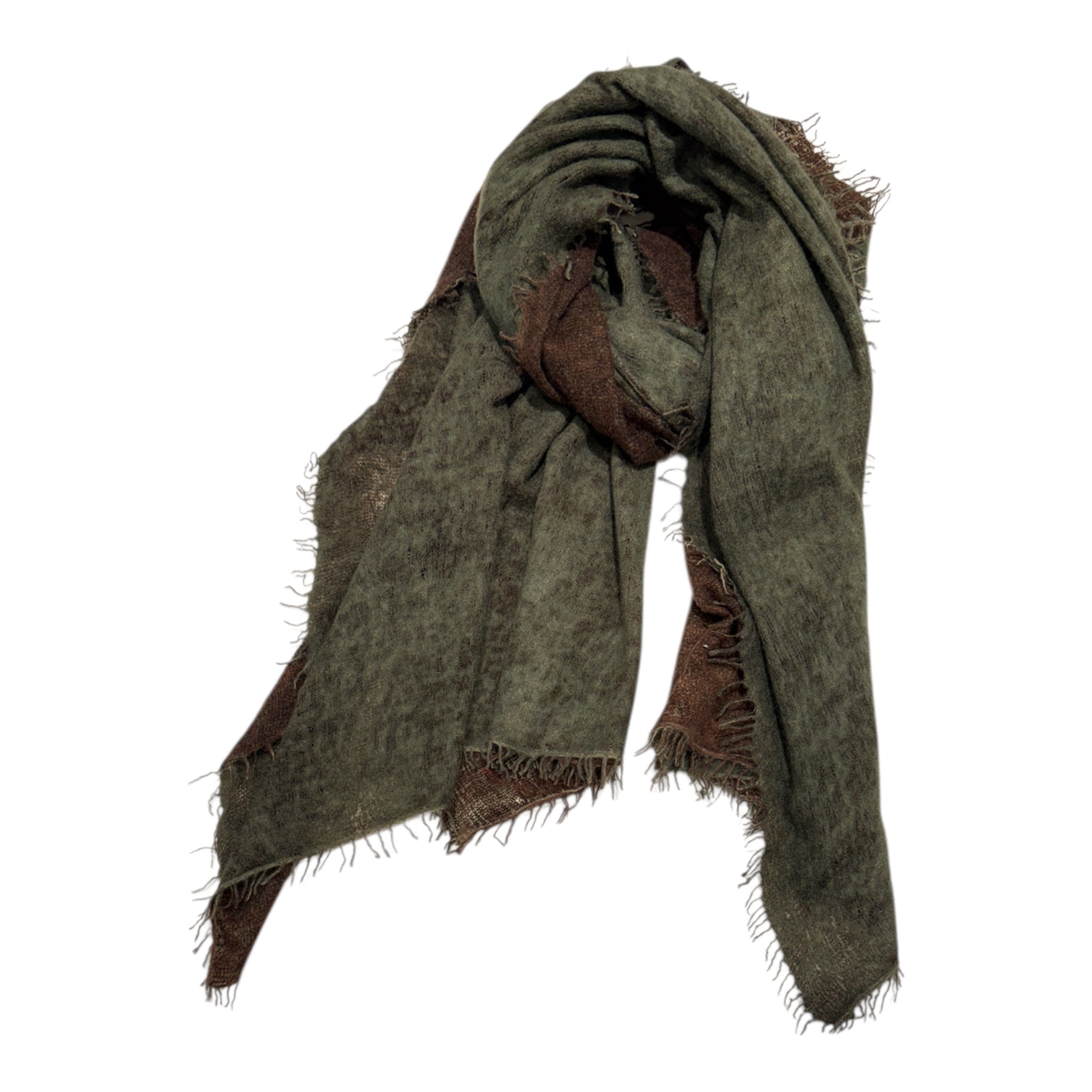 DEGRADÈ SCARF IN PURE CASHMERE - Green/Brown SCARVES