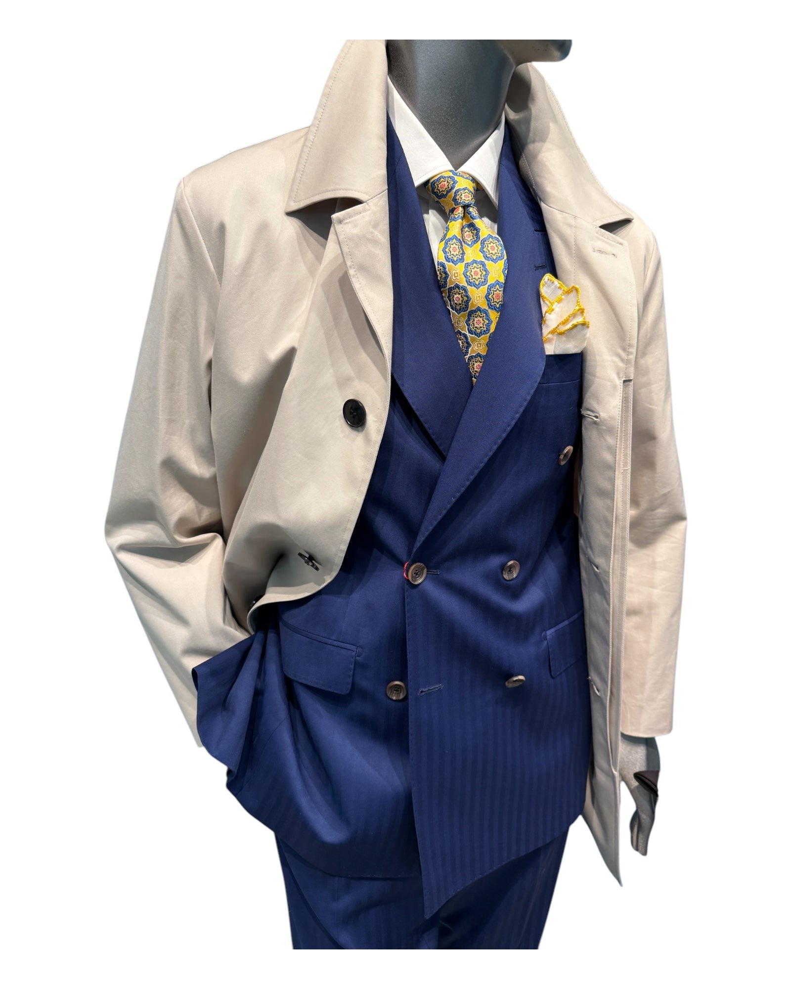 Double - Breasted Tonal Stripe Suit in High Blue SUITS40R