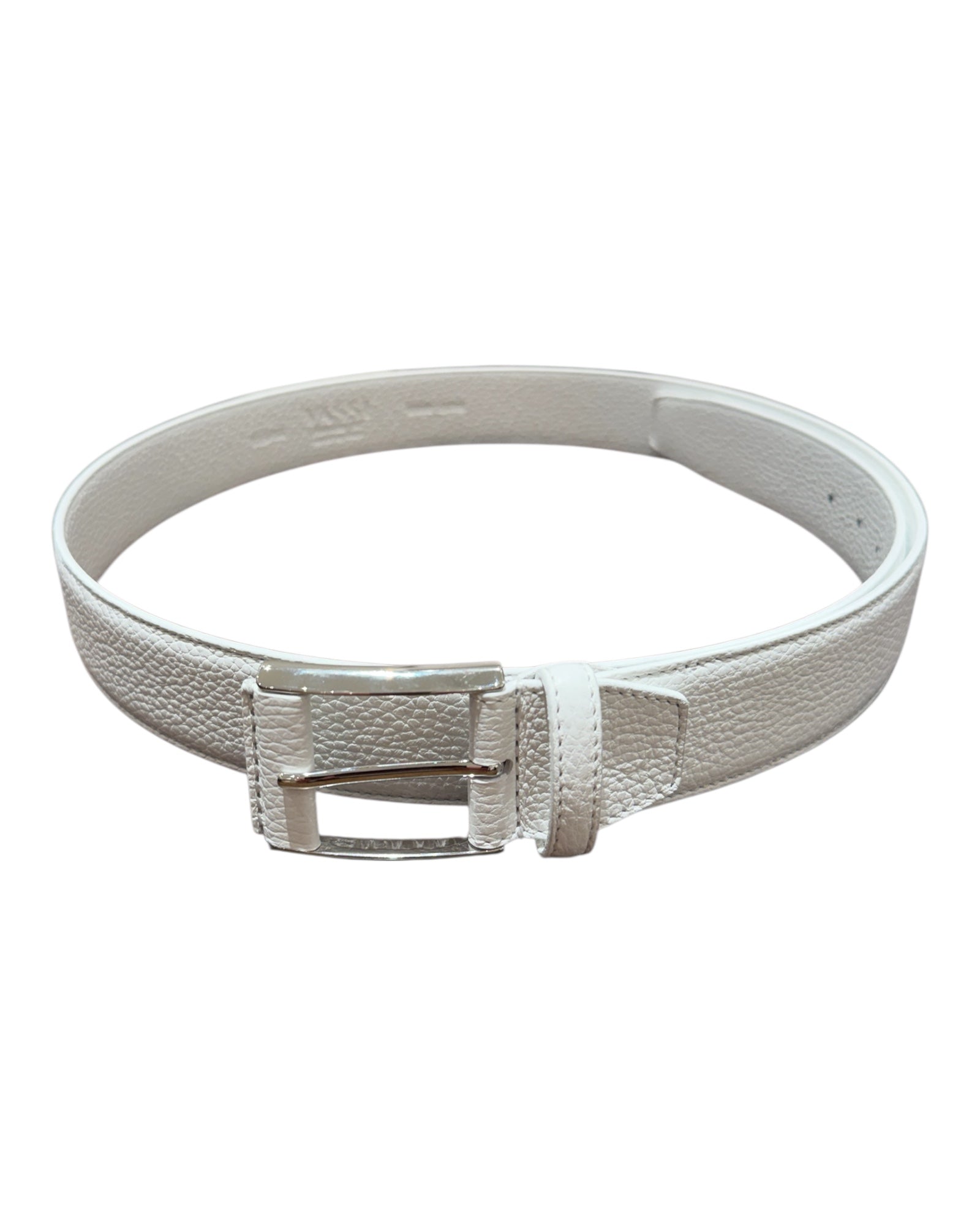 Double - Face Bull Embossed Calf Leather Belt - White BELTS44