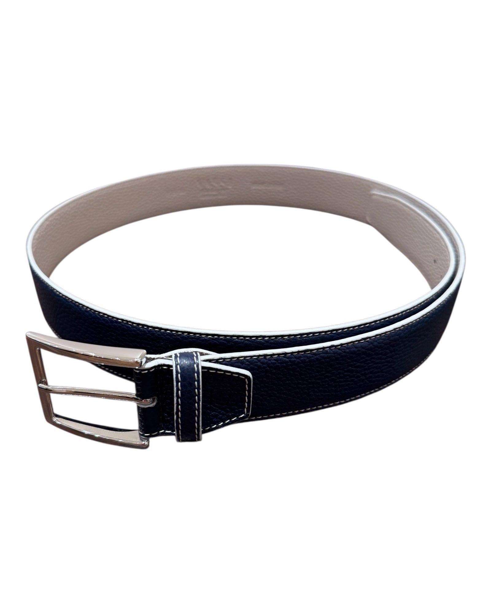 Double - Face Bull Embossed Calf Leather with Contrast Stitching - Blue BELTS44