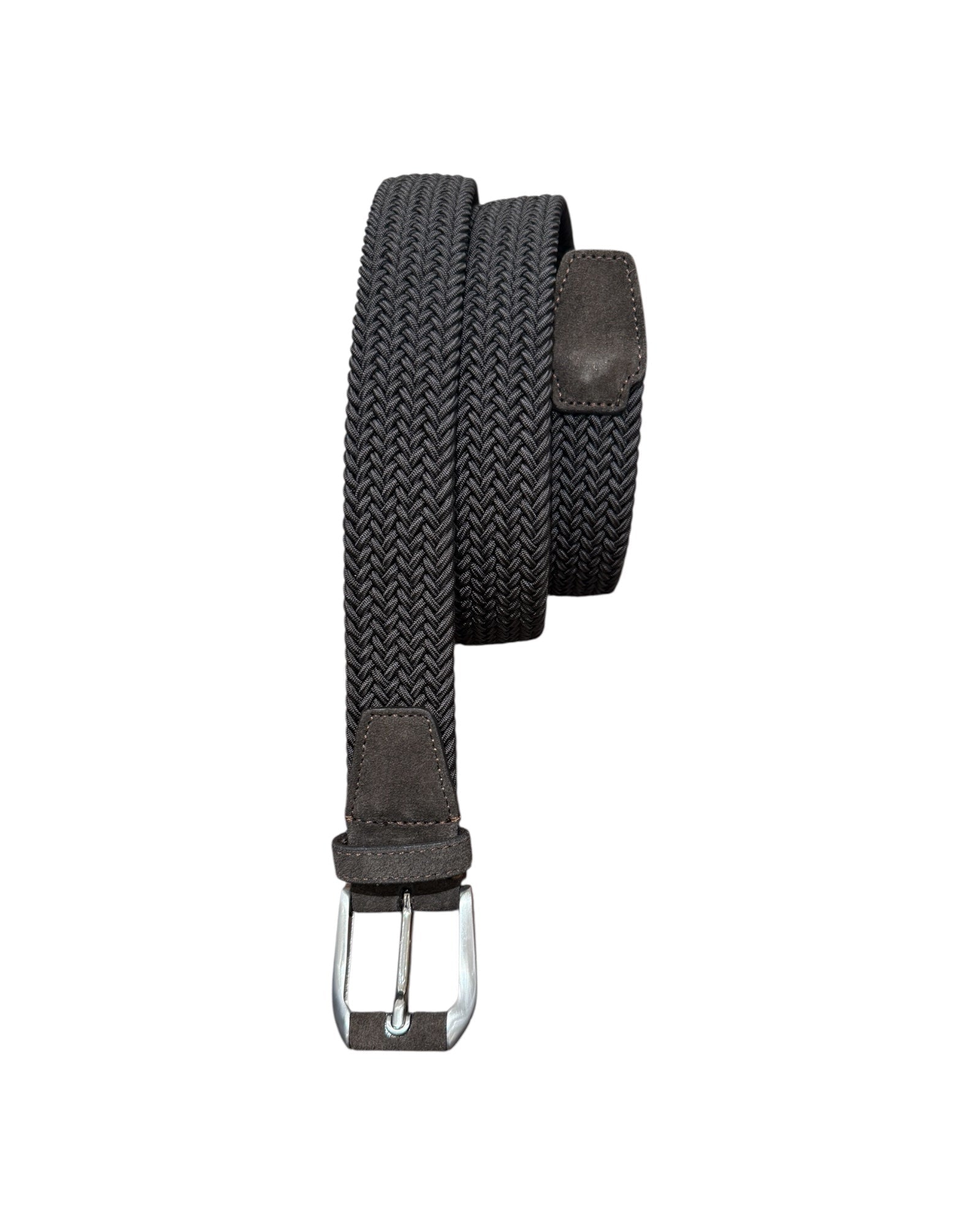 Elastic Braided Belt with Hand Covered Leather Buckle - Chocolate BELTS34