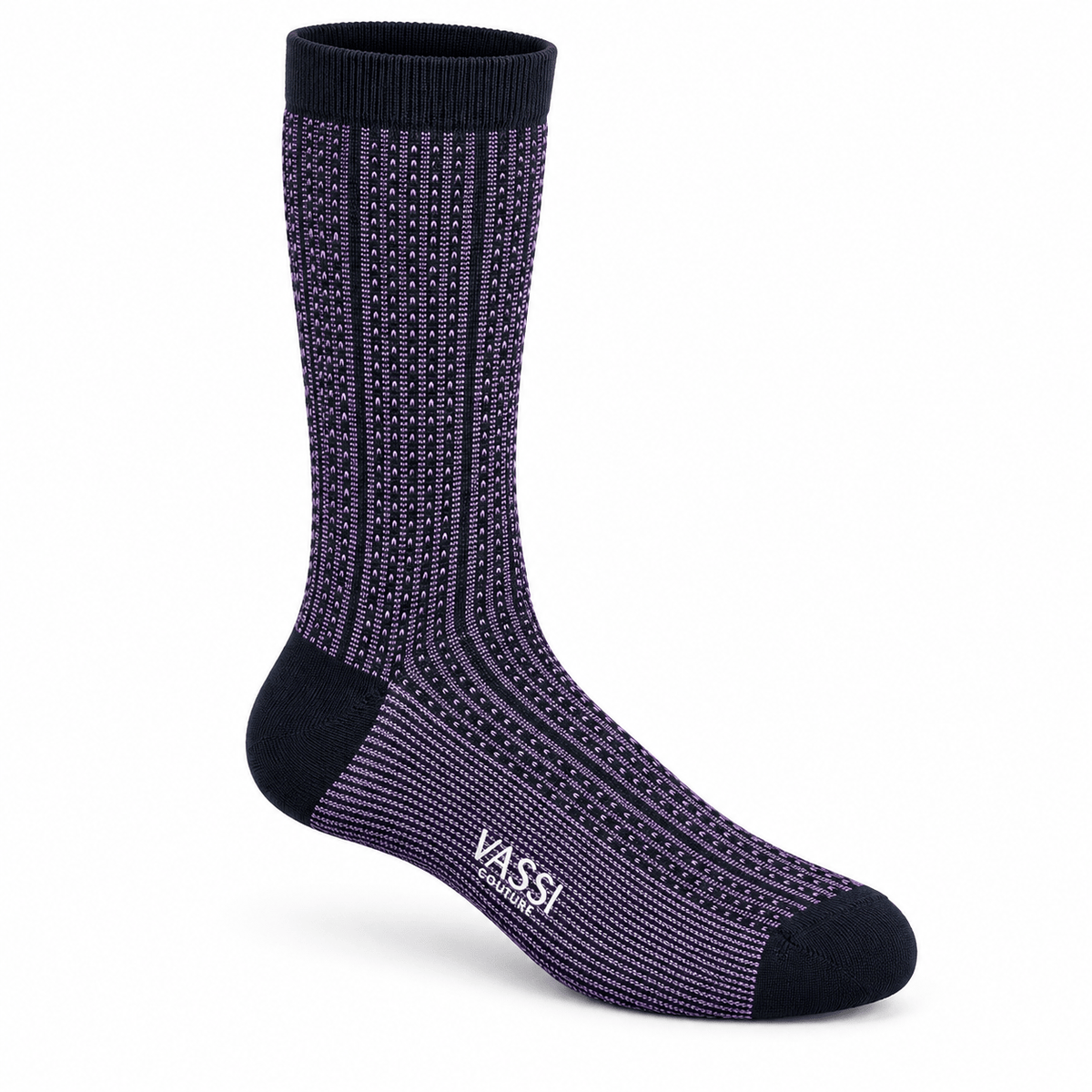 Extra-fine Dotted Striped Cotton Dress Socks - Purple Socks
