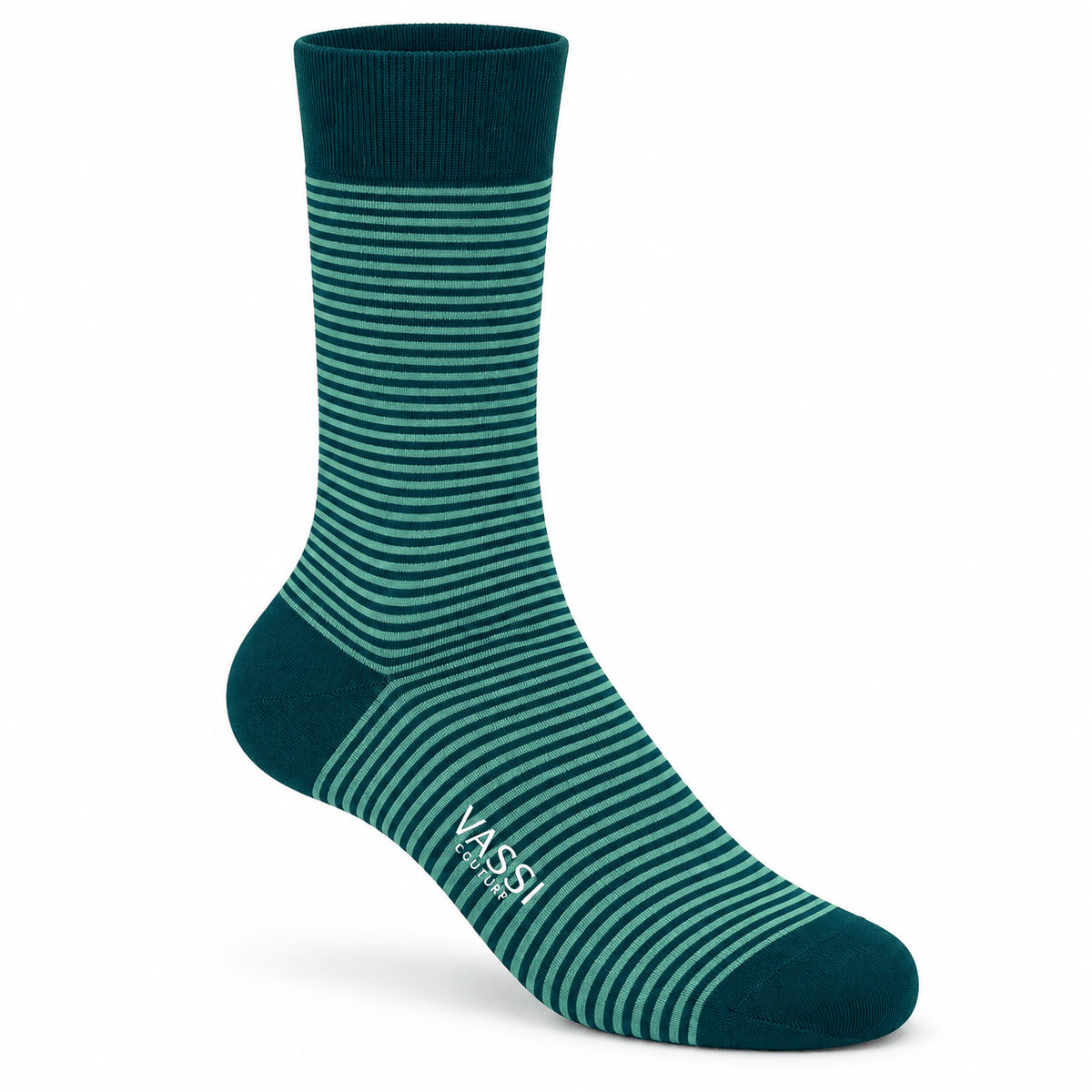 Extra-fine Horizontal Striped Cotton Socks - Emerald Green Socks