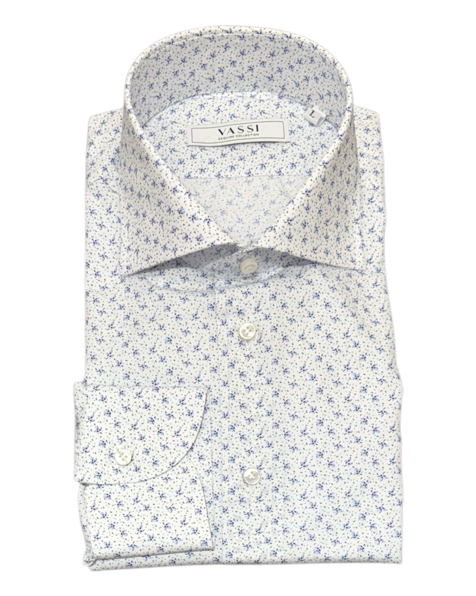 Floral Cotton Sport Shirt - White/Blue SPORT SHIRTSM