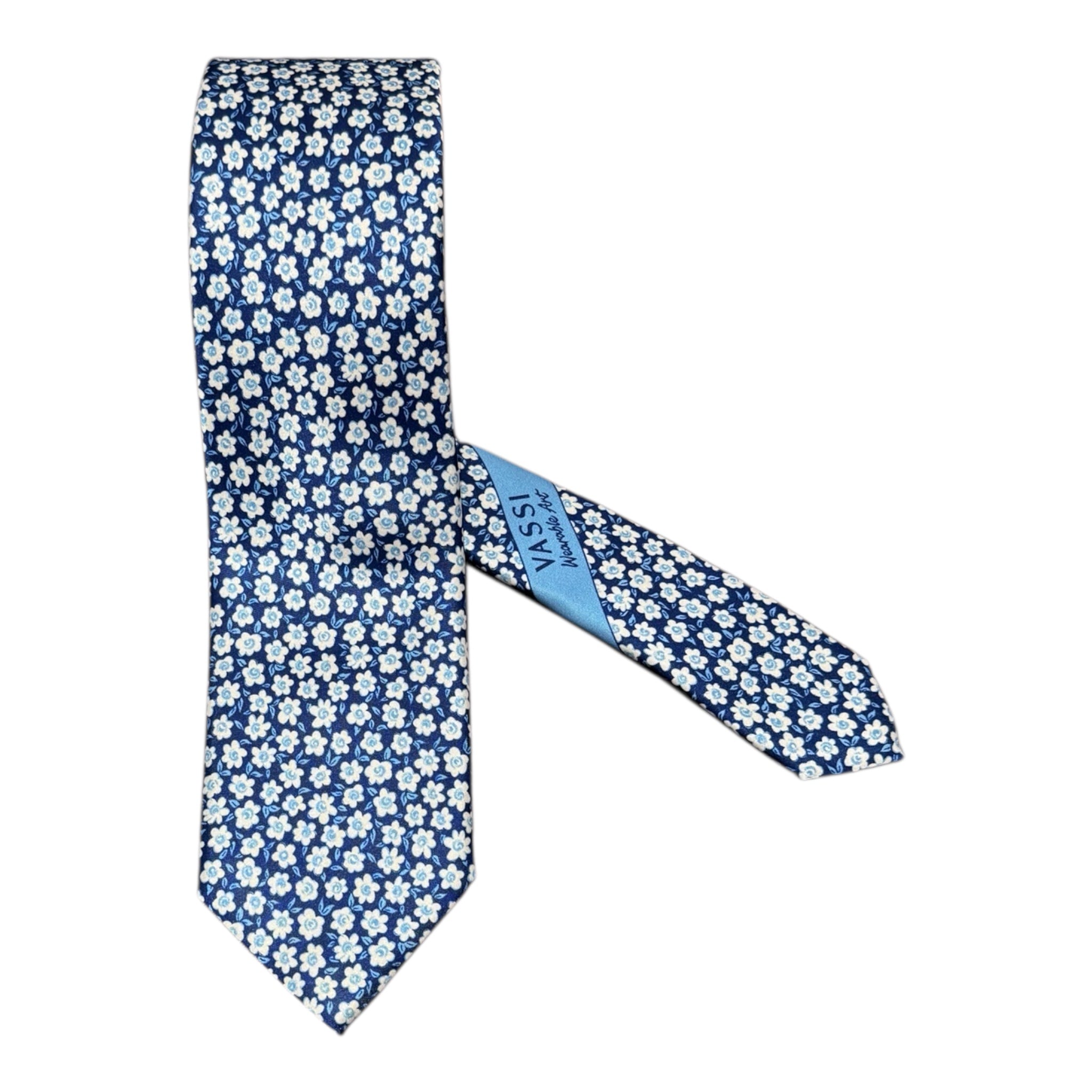 Floral Pattern Seven Fold Tie - Blue TIES