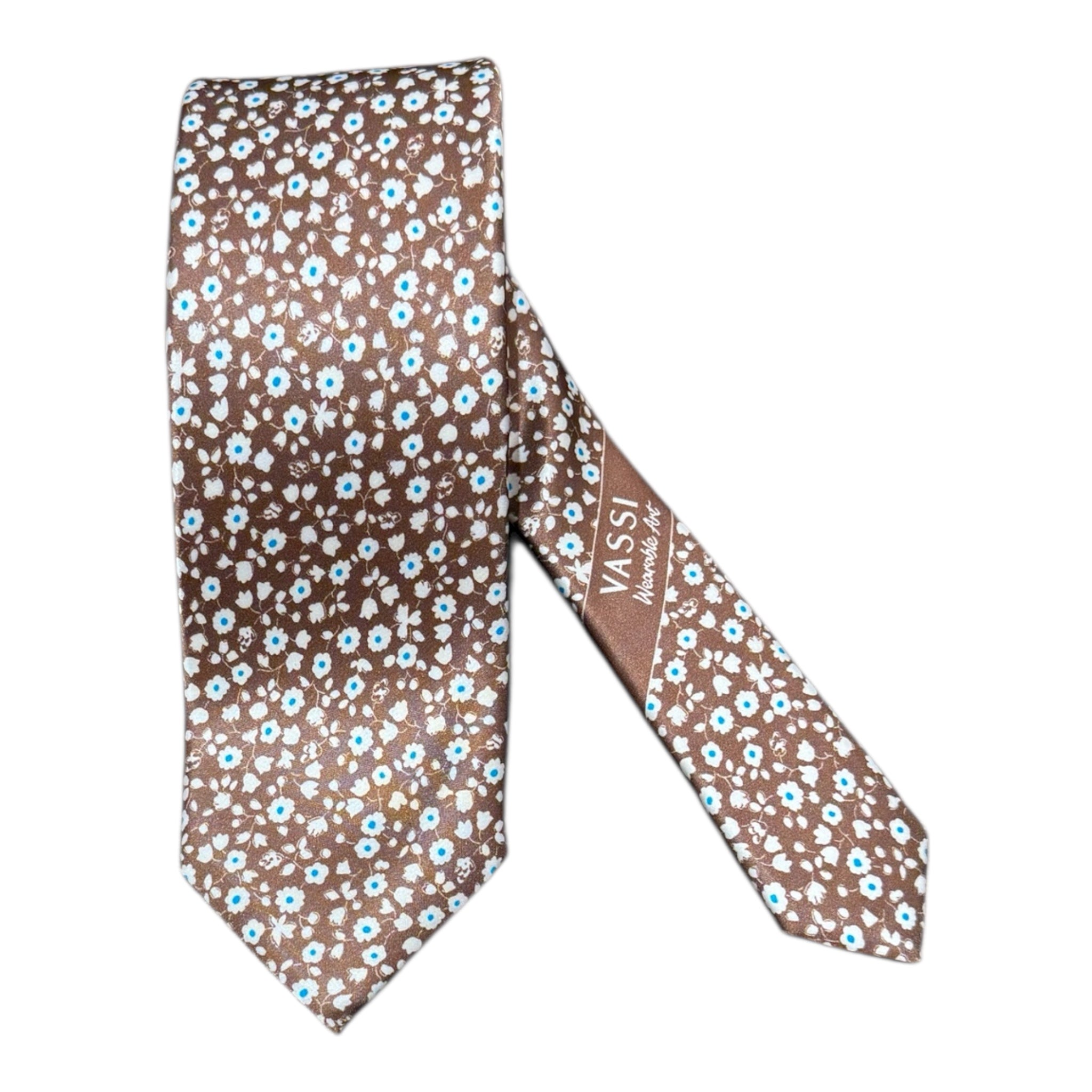 Floral Pattern Seven Fold Tie - Brown TIES