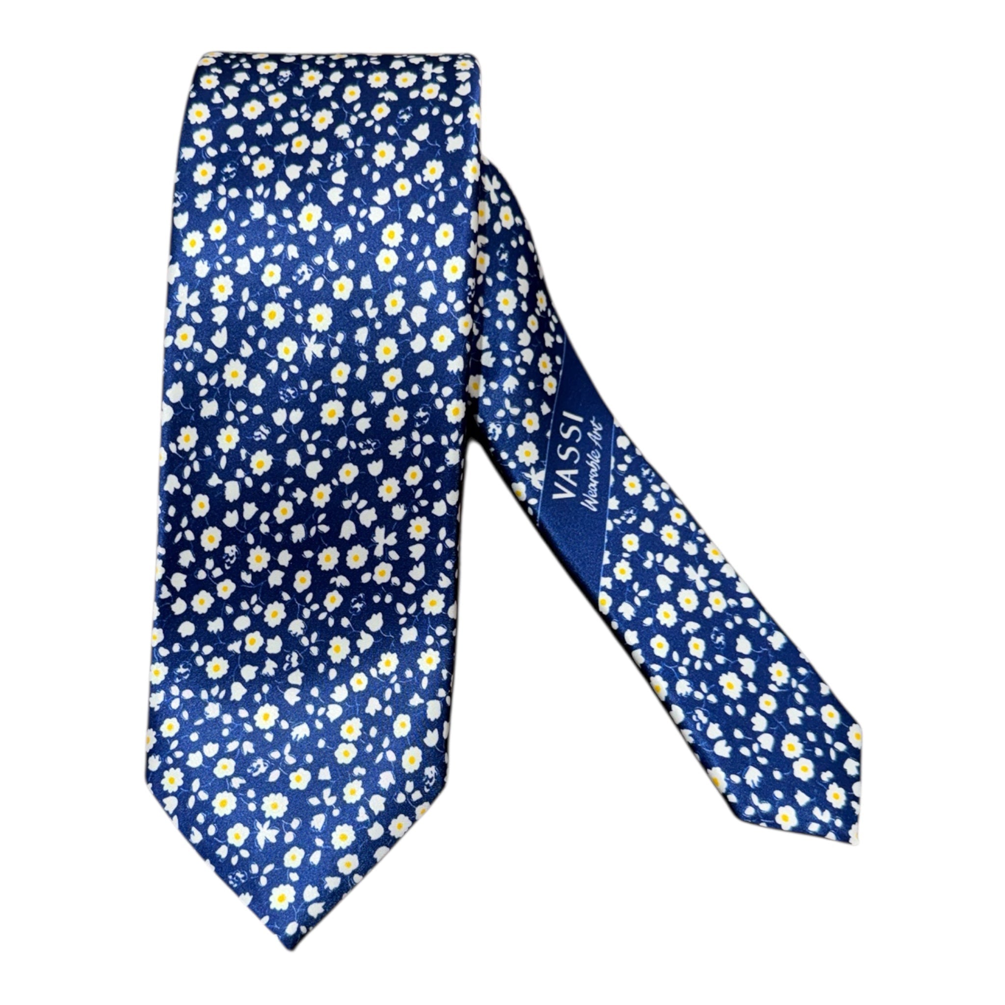 Floral Pattern Seven Fold Tie - Navy TIES