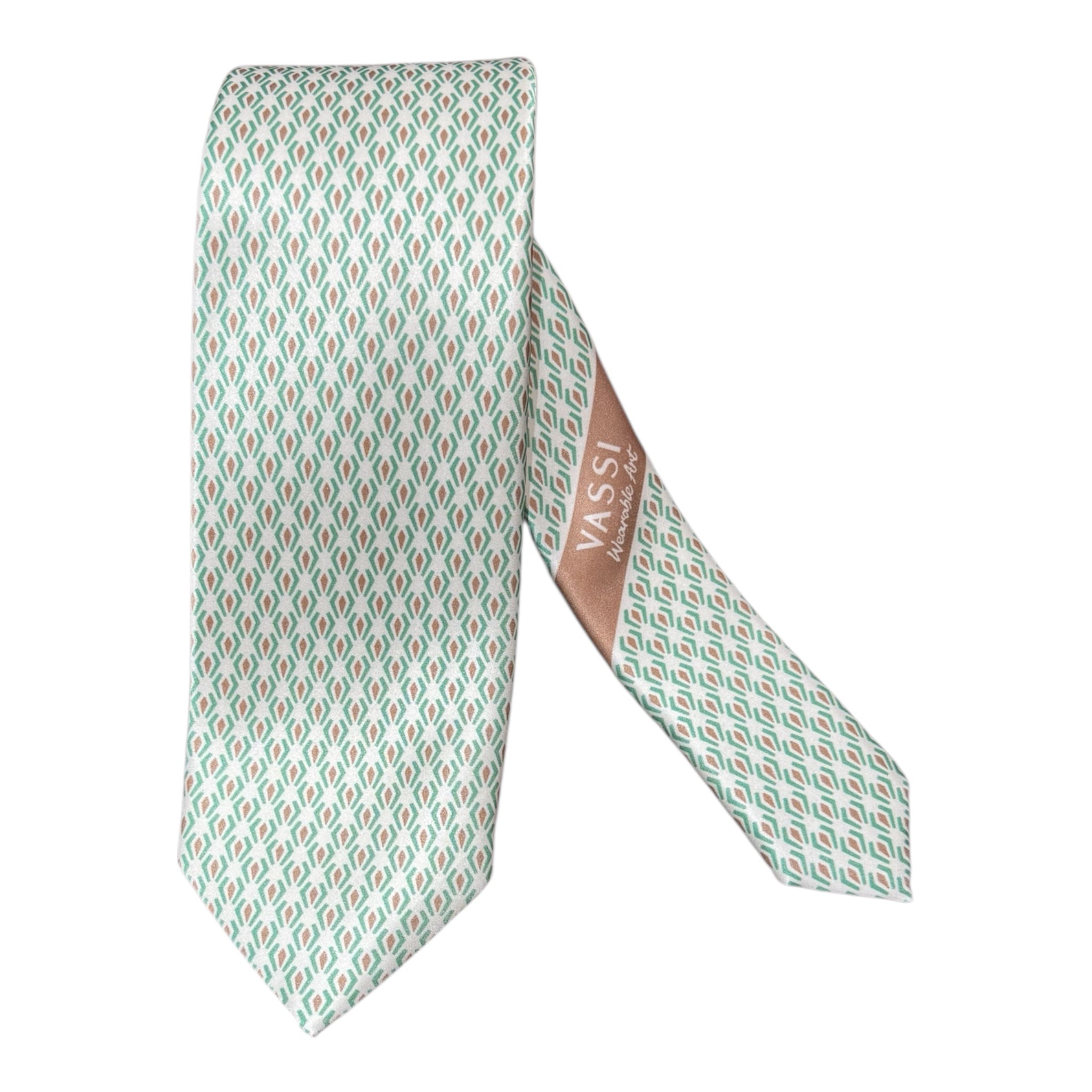 Geometric Diamond Motif Seven Fold Tie - Green TIES
