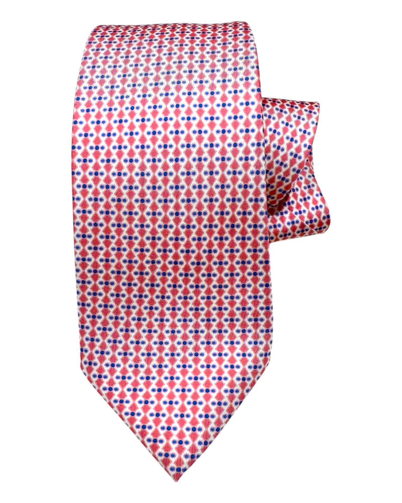 Geometric Seven - Fold Silk Tie - Pink/Blue TIES