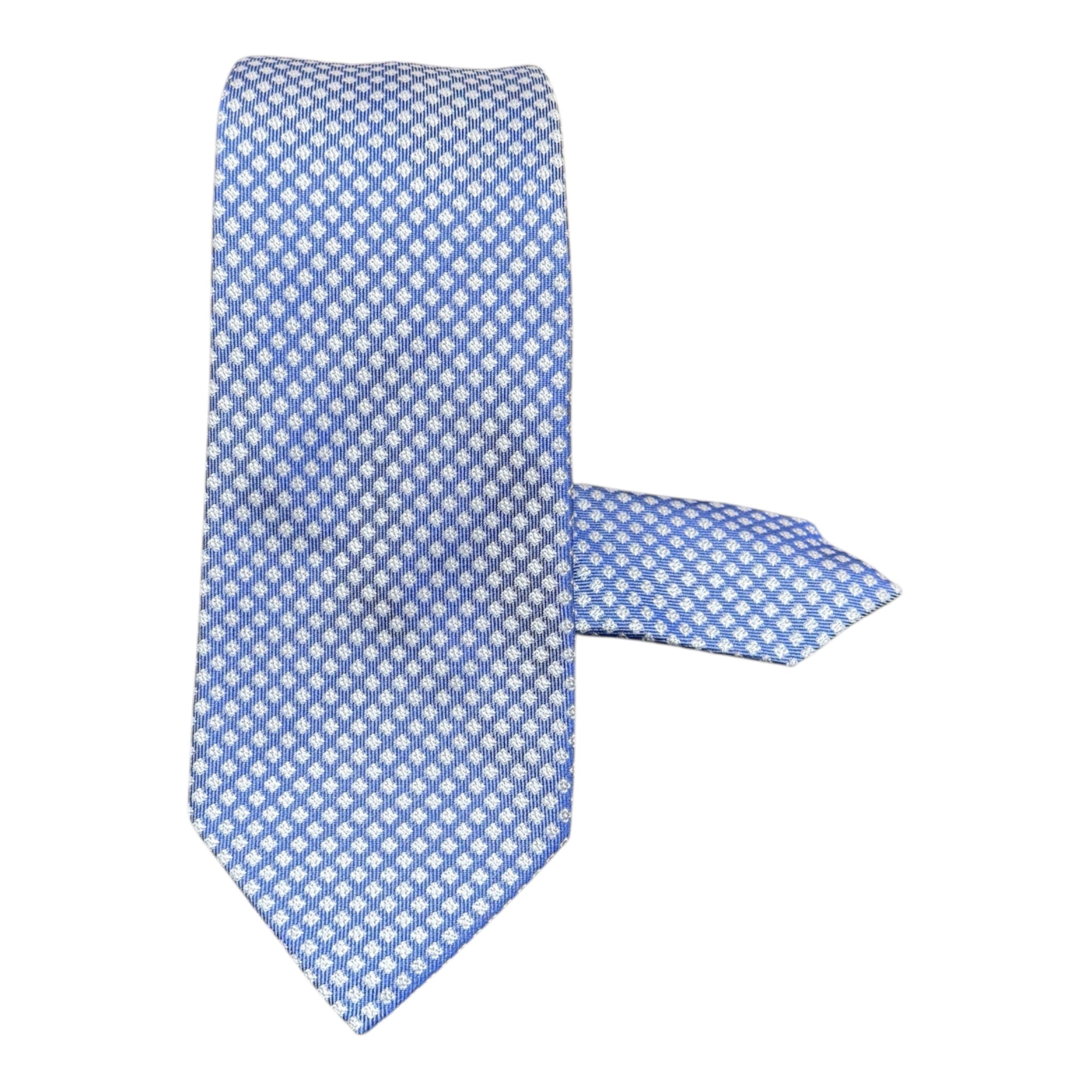 Geometric Woven Seven Fold Silk Tie - Blue TIES