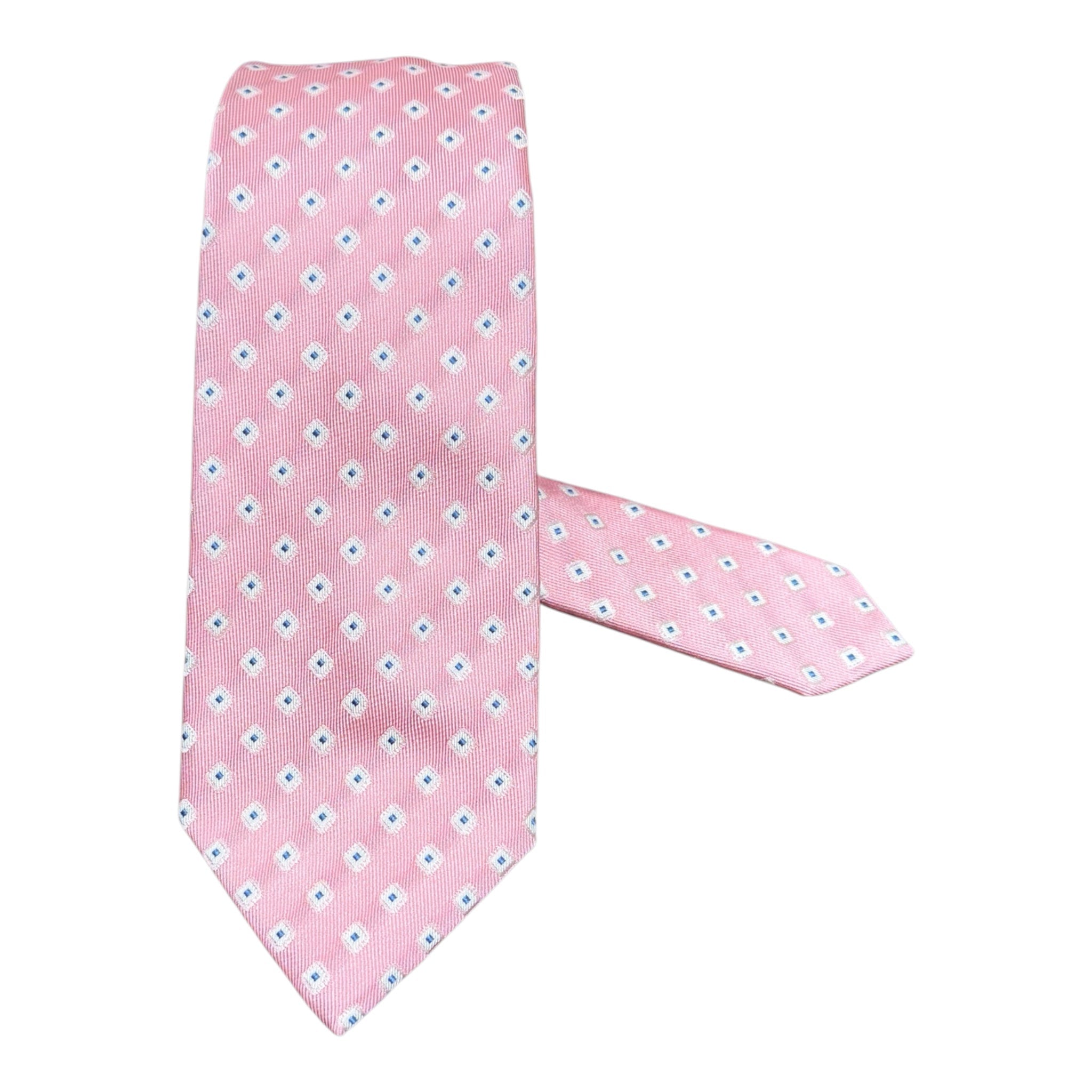 Geometric Woven Seven Fold Silk Tie - Pink TIES