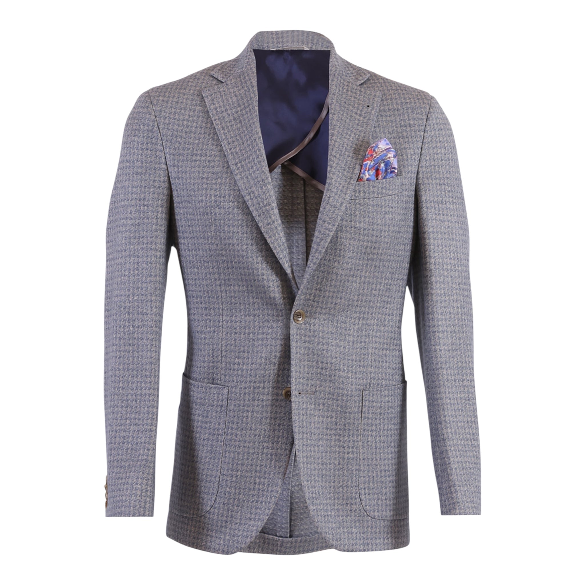Grey/Blue Houndstooth Check - Loro Piana Cashmere & Silk JACKETS42S