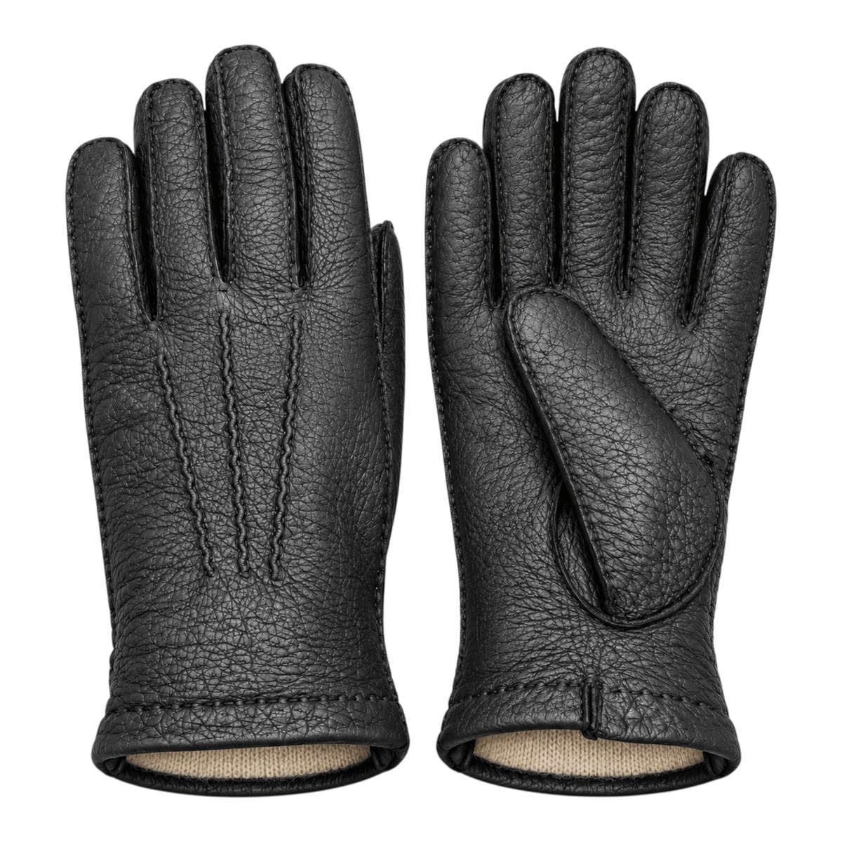 Hand Stitched Peccary Leather Gloves with Cashmere Lining - Black Glove9