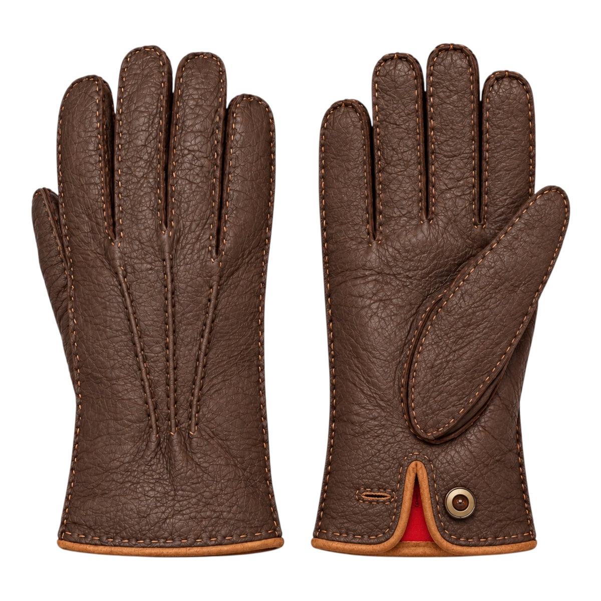 Hand Stitched Peccary Leather Gloves with Cashmere Lining - Brown Glove8 1/2
