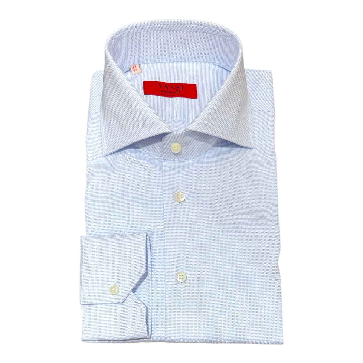 Handmade ALUMO Cotton Shirt - Blue Mini Check DRESS SHIRTS39 EU