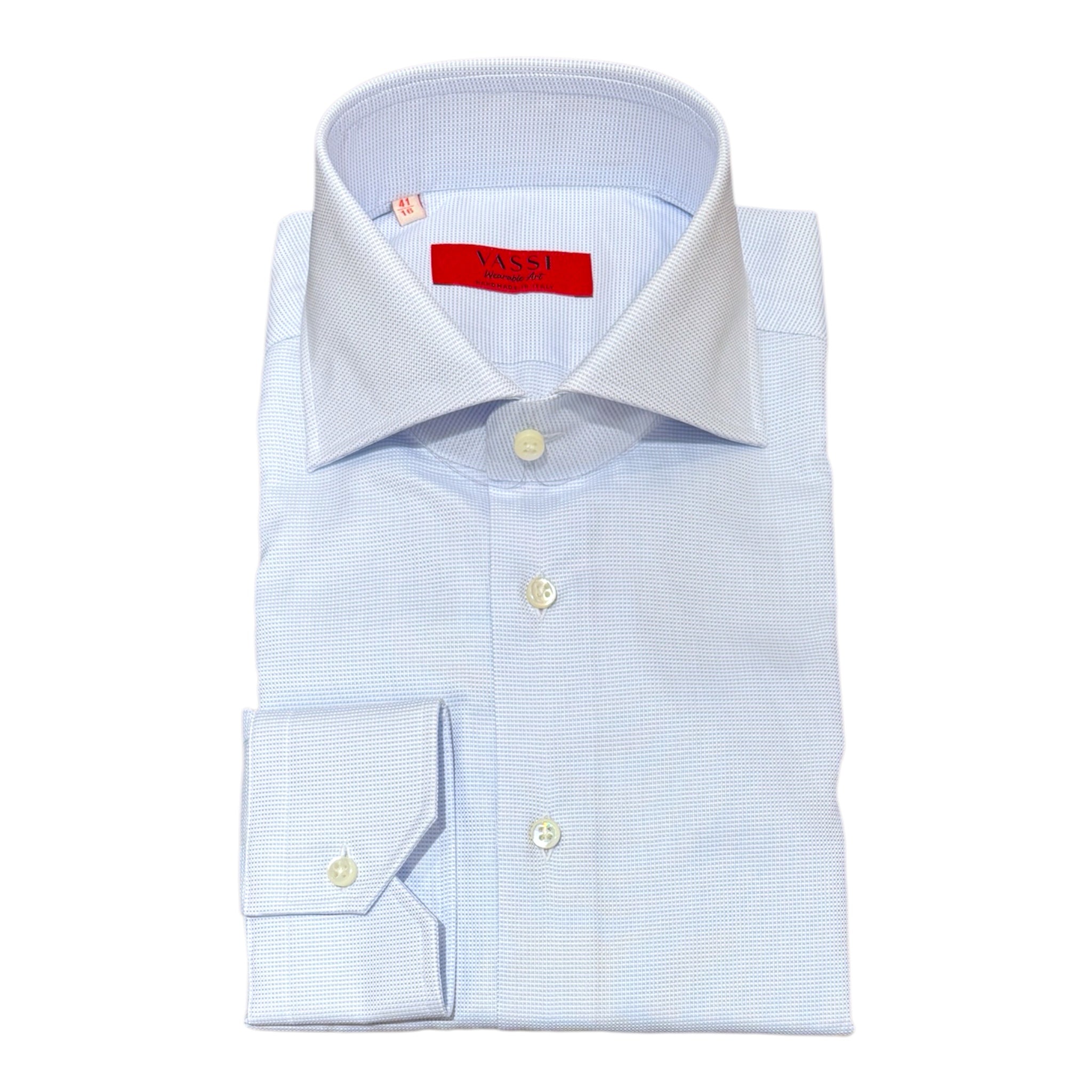 Handmade ALUMO Cotton Shirt - Blue Mini Check DRESS SHIRTS39 EU
