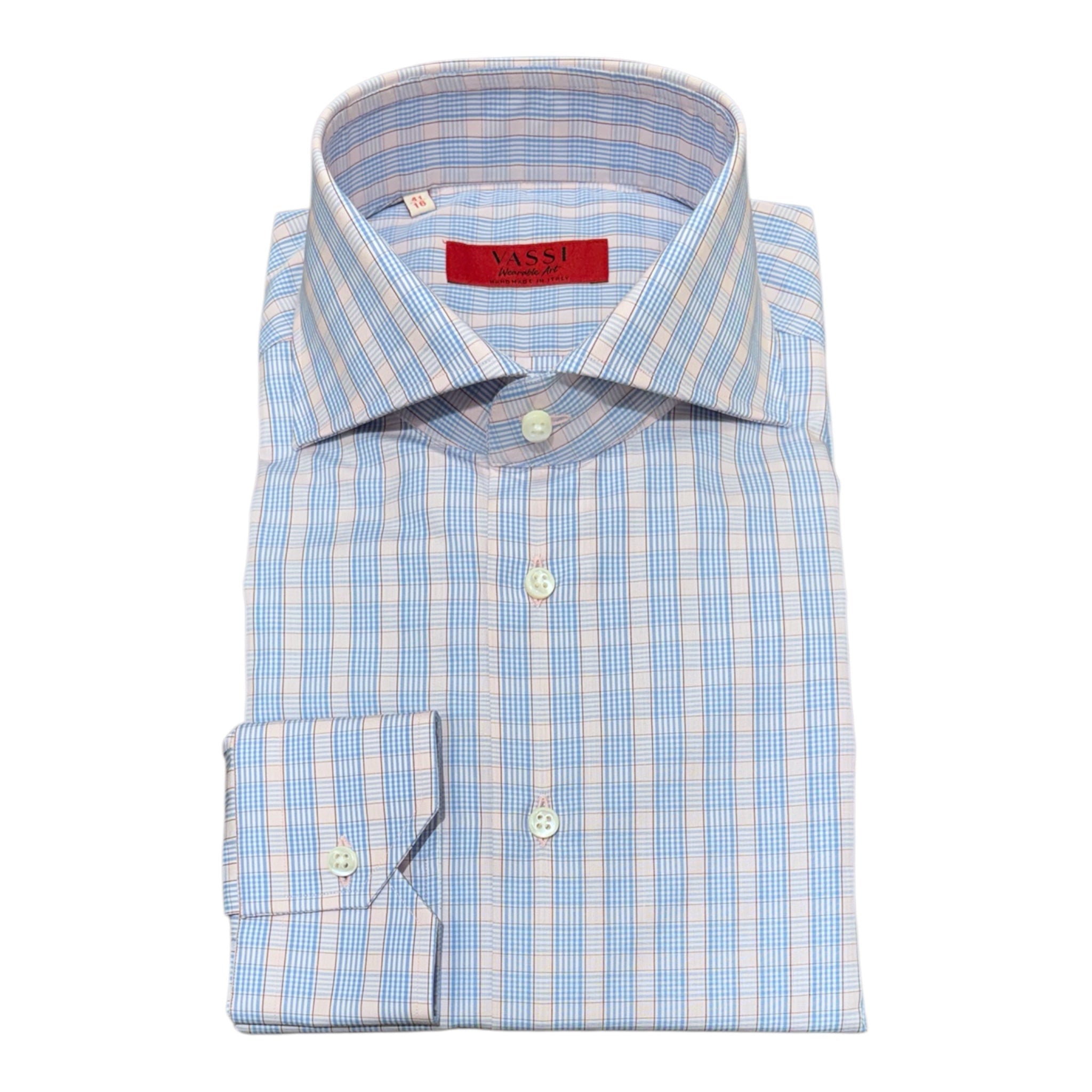Handmade ALUMO Cotton Shirt - Blue & Pink Check DRESS SHIRTS39 EU