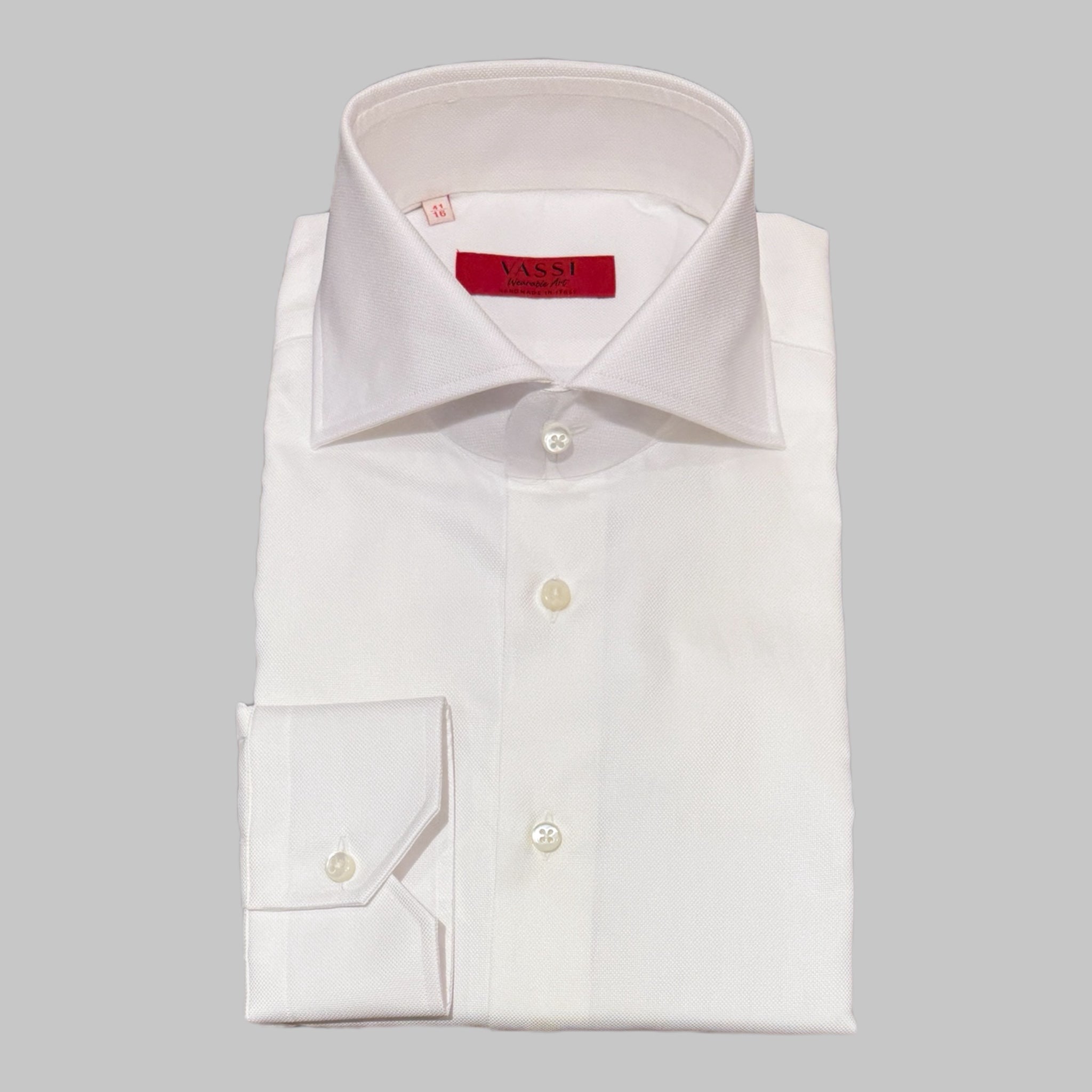 Handmade ALUMO Cotton Shirt - White Mini Check DRESS SHIRTS39 EU