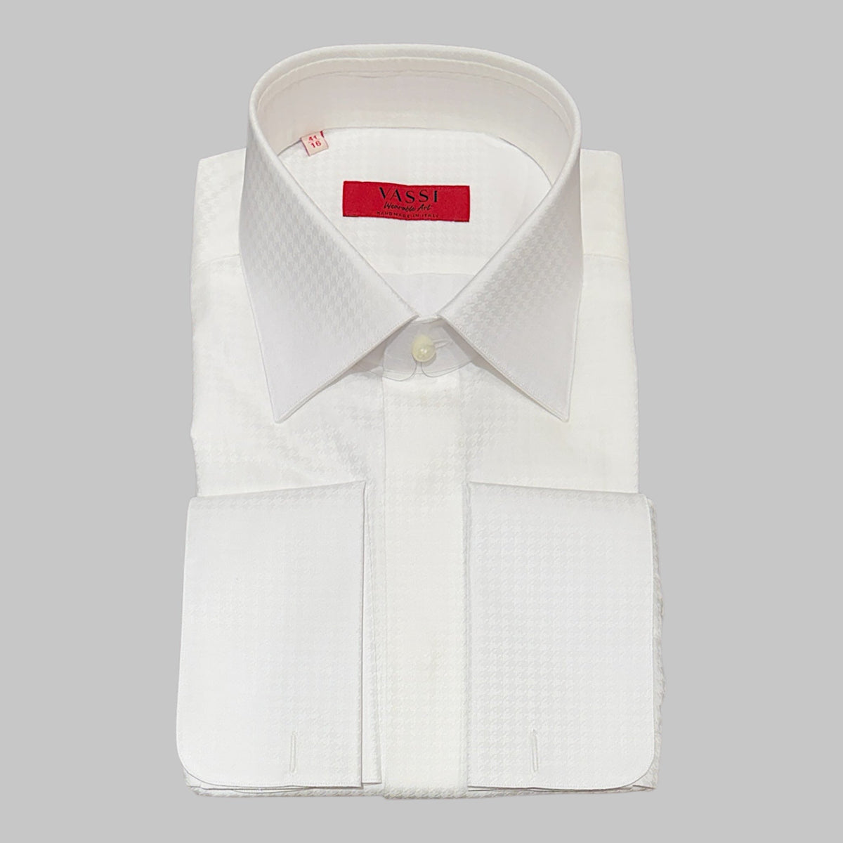 Handmade ALUMO Cotton Tuxedo Shirt - White Houndstooth DRESS SHIRTS39 EU