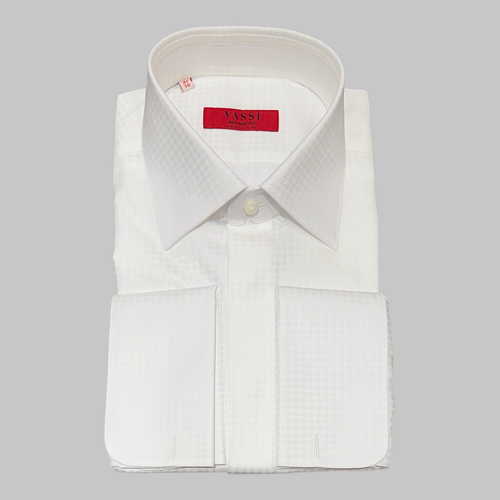 Handmade ALUMO Cotton Tuxedo Shirt - White Houndstooth DRESS SHIRTS39 EU