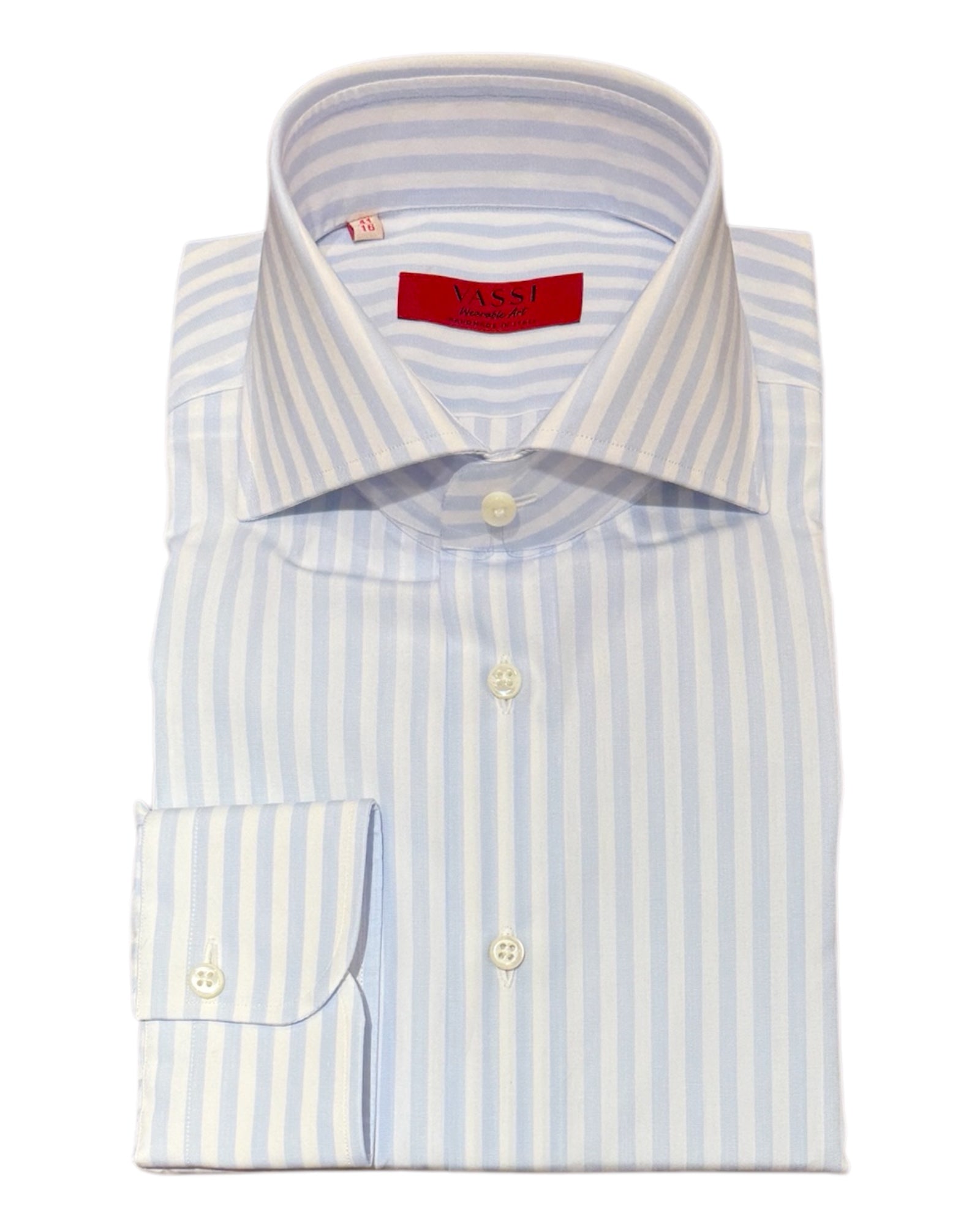 Handmade Bold Stripe Cotton Dress Shirt - Blue DRESS SHIRTS39 EU