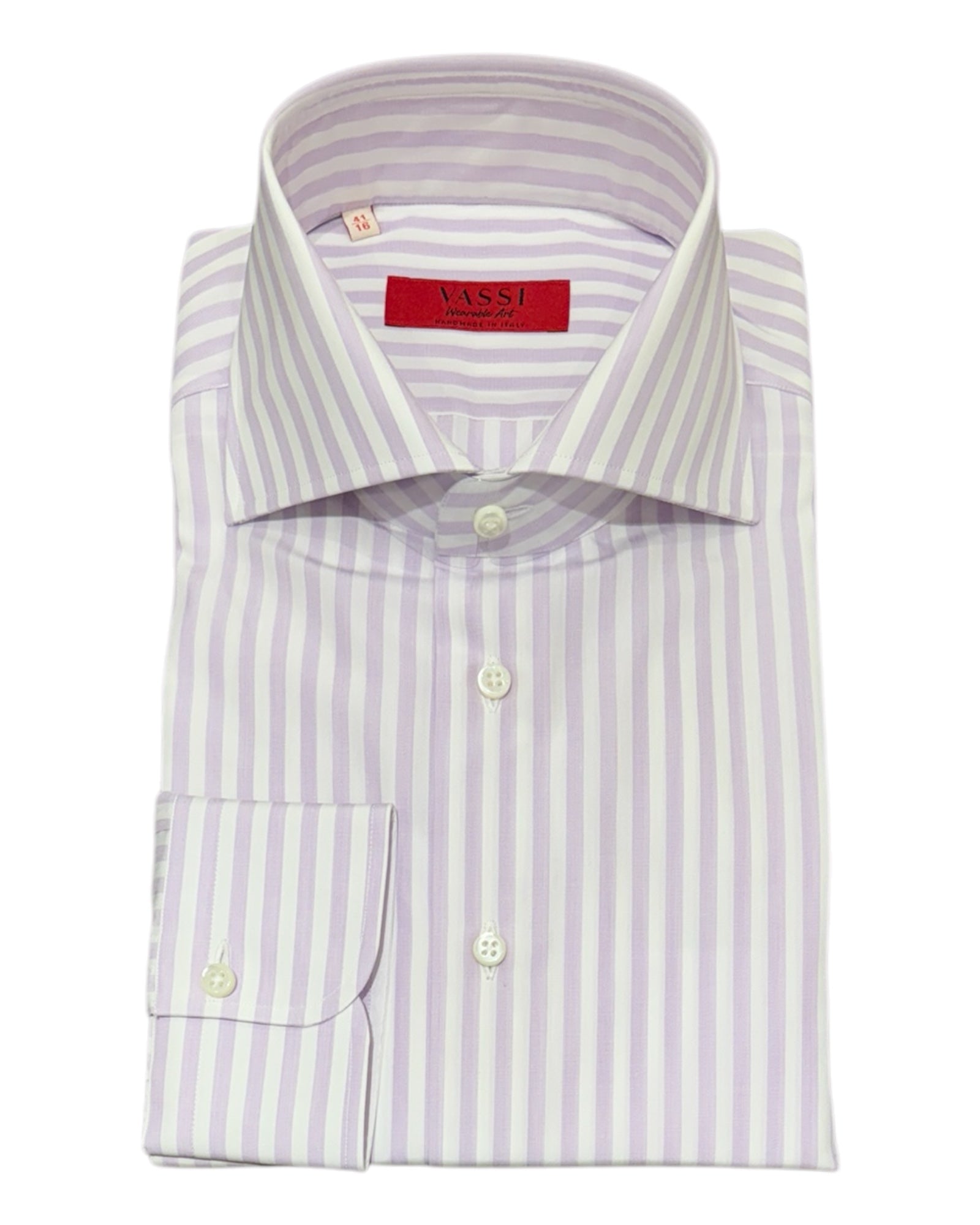 Handmade Bold Stripe Cotton Dress Shirt - Lavender DRESS SHIRTS39 EU