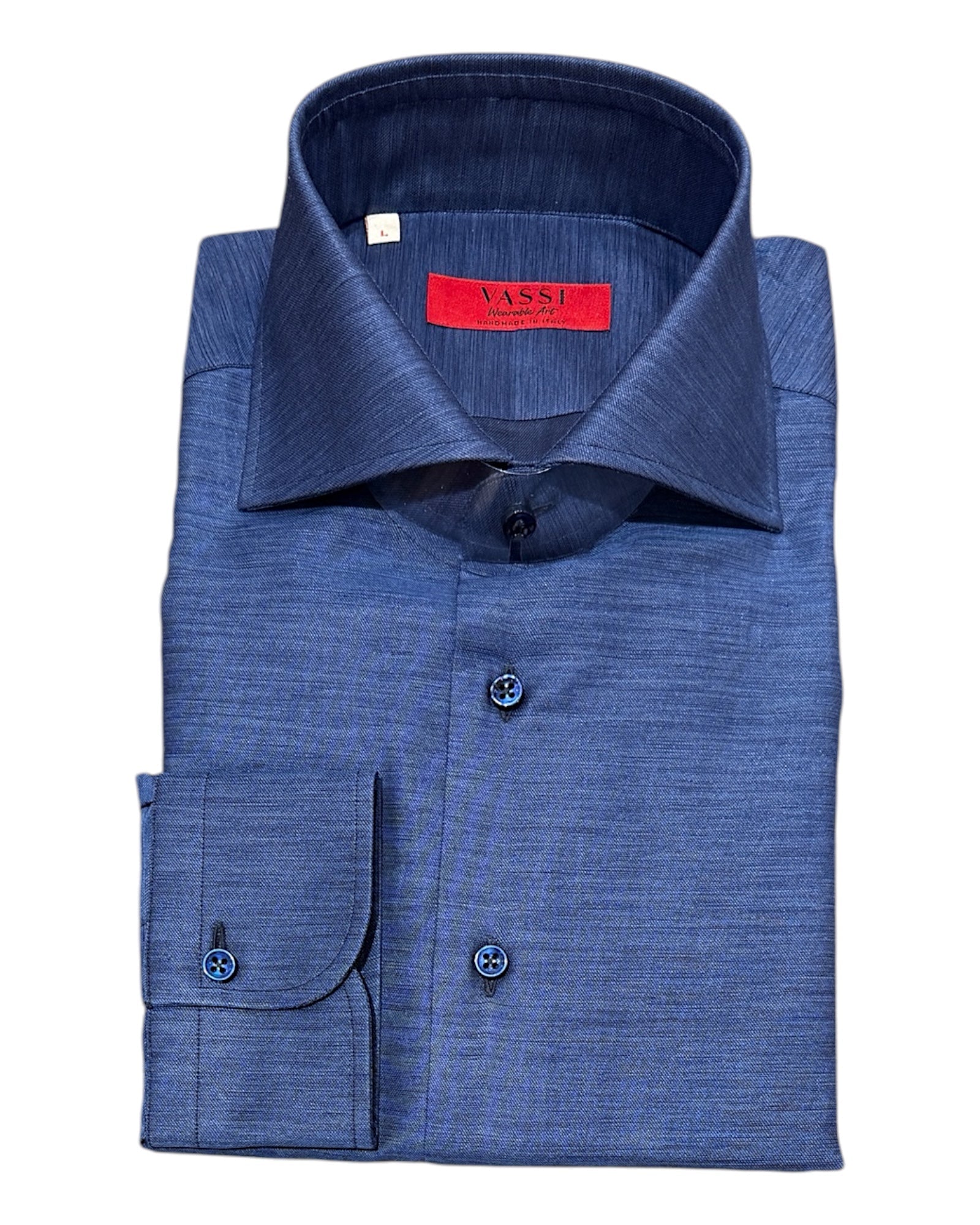 Handmade Linen &amp; Cotton Shirt - Navy SPORT SHIRTSM