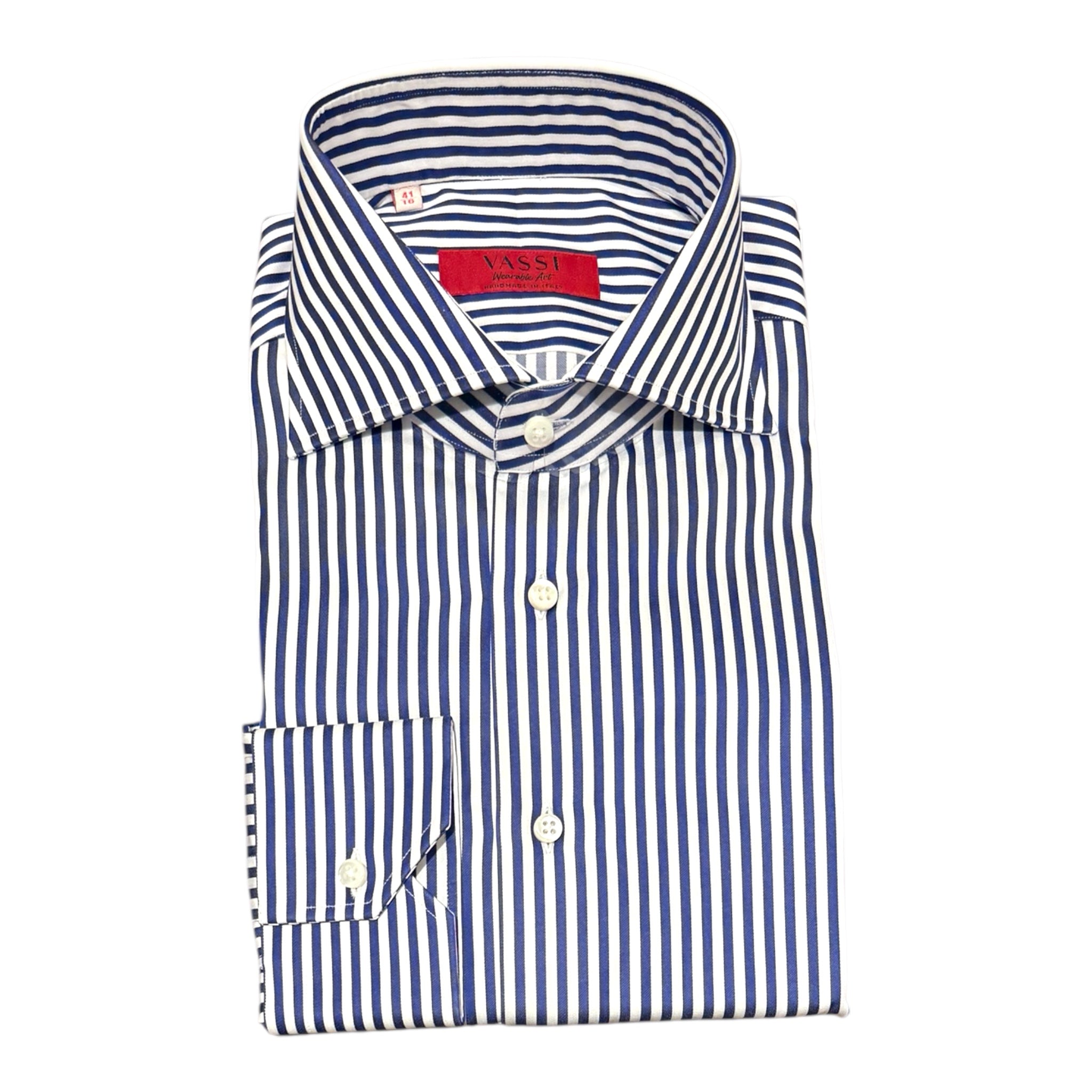 Handmade Navy Bengal Stripe Cotton Dress Shirt DRESS SHIRTS39 EU