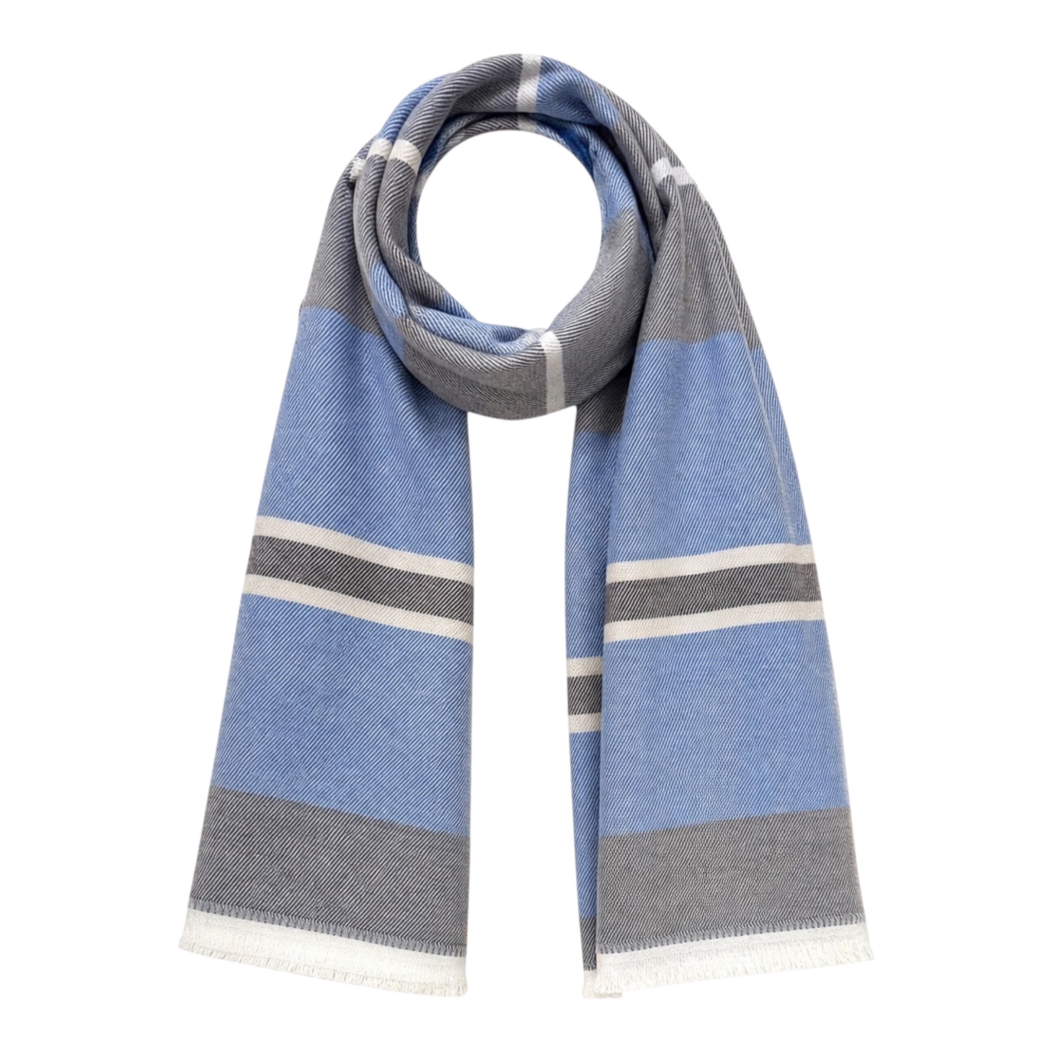 Horizontal Stripe Wool Scarf - Blue/ Grey SCARVES