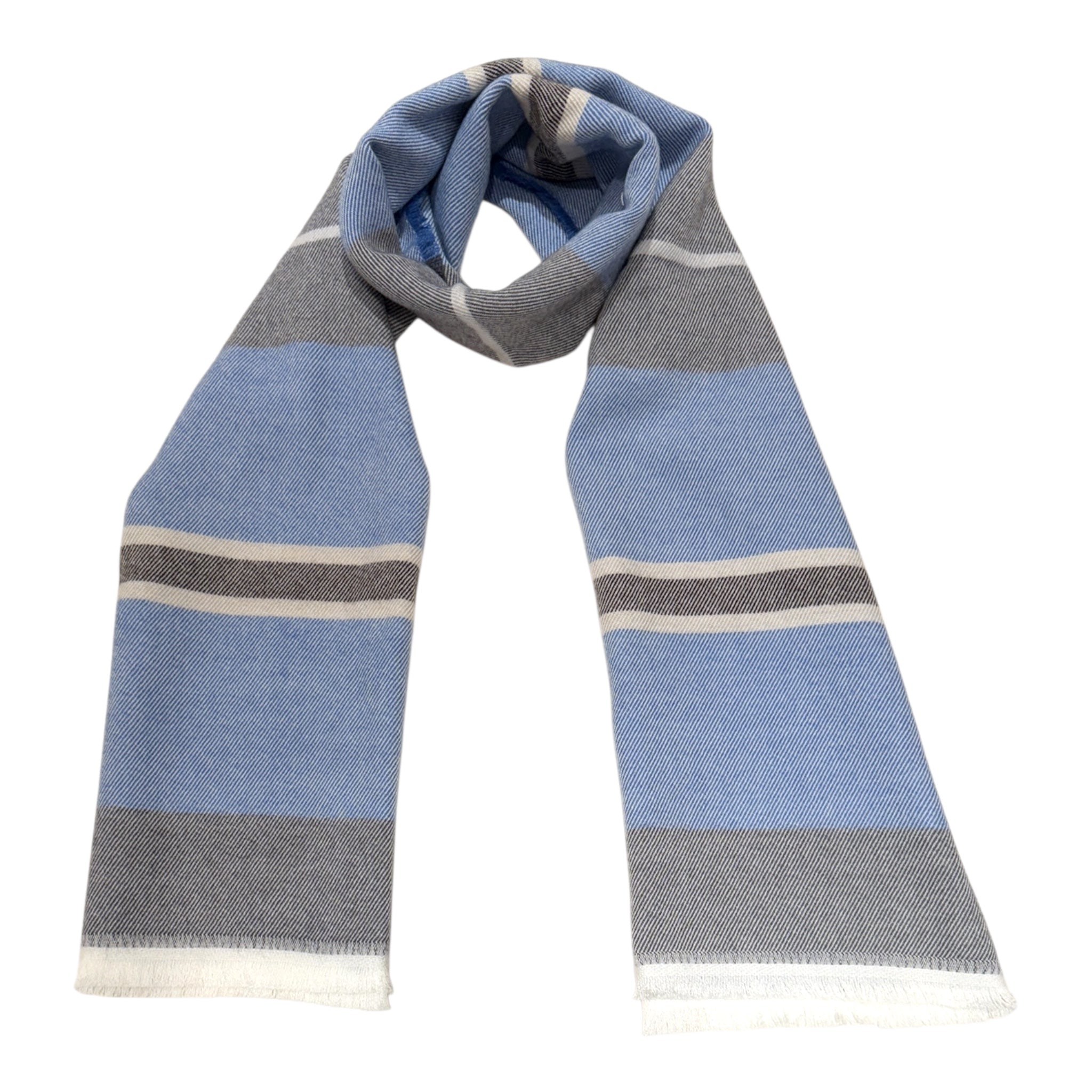 Horizontal Stripe Wool Scarf - Blue/ Grey SCARVES