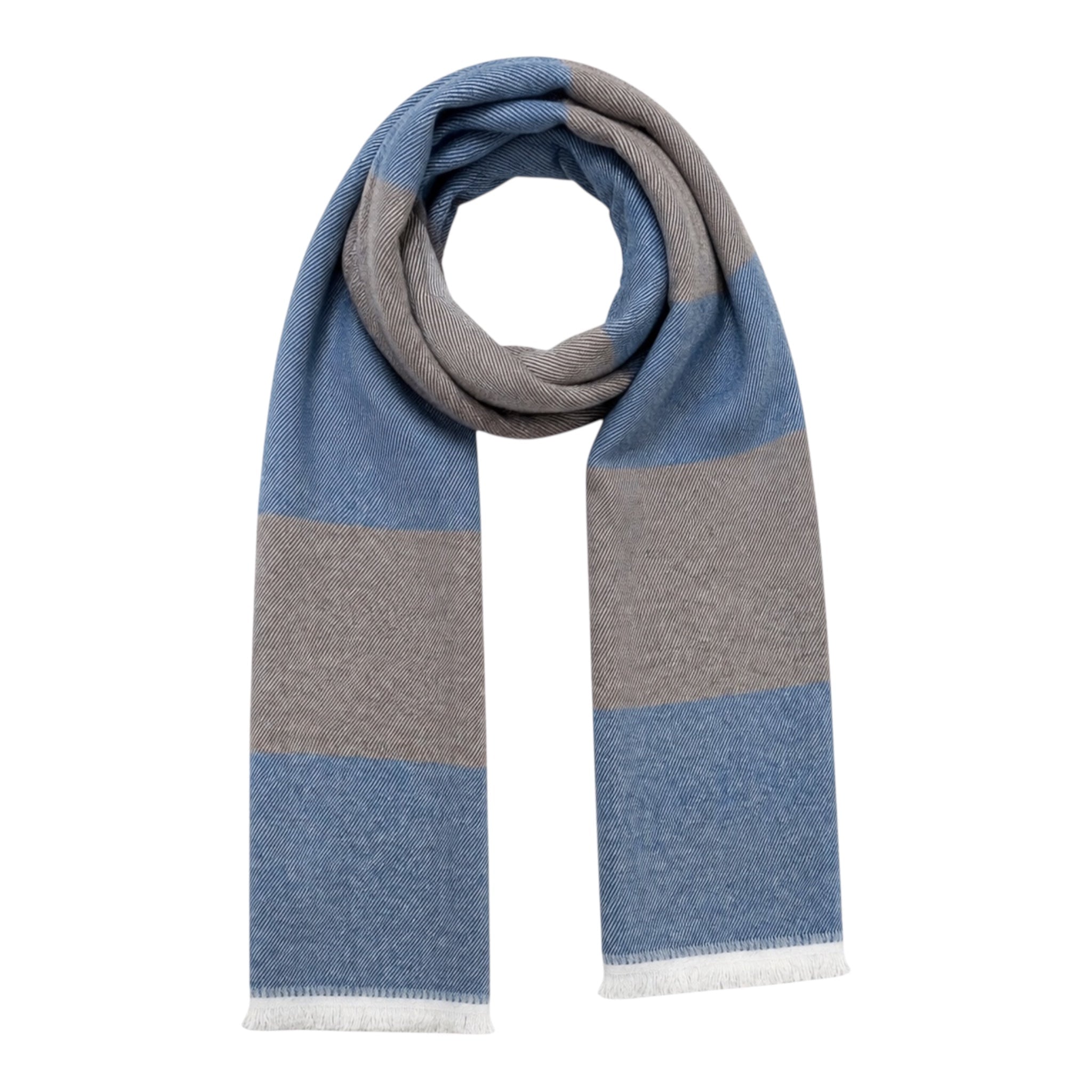 Horizontal Stripe Wool Scarf - Blue/Grey SCARVES