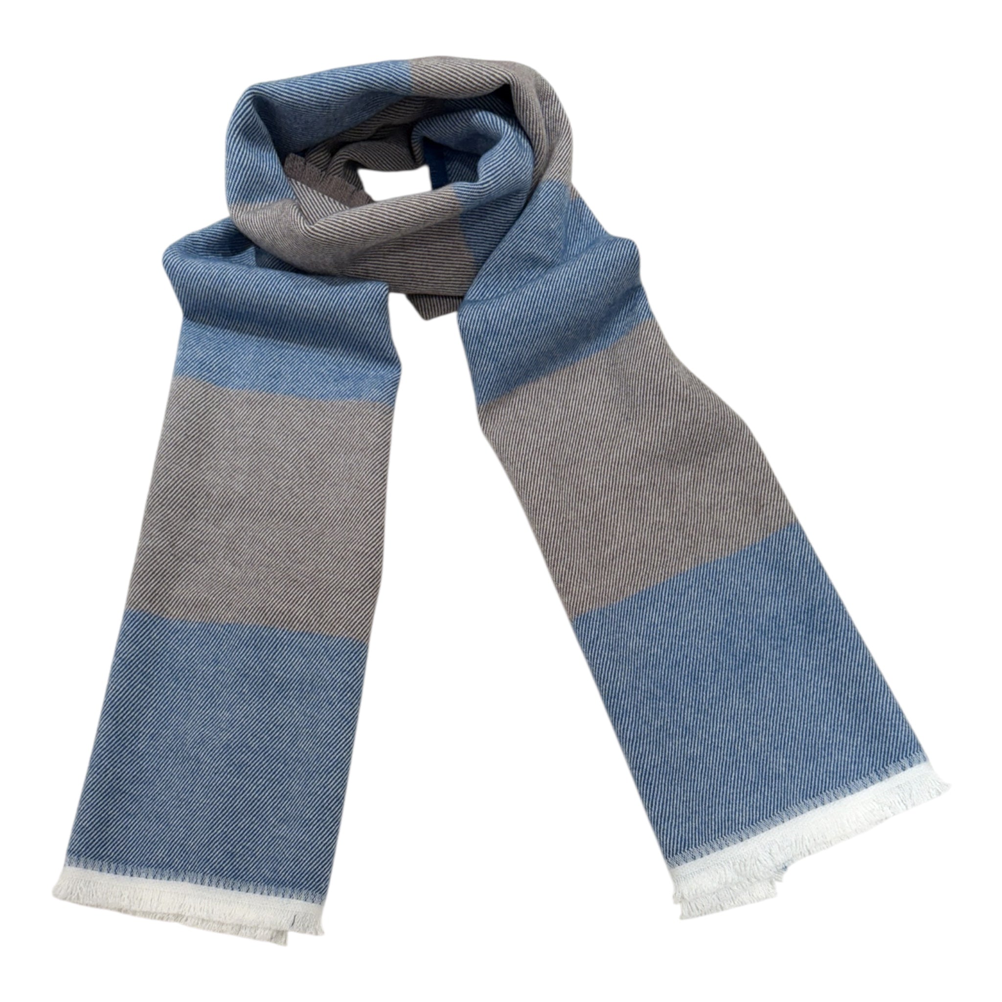 Horizontal Stripe Wool Scarf - Blue/Grey SCARVES