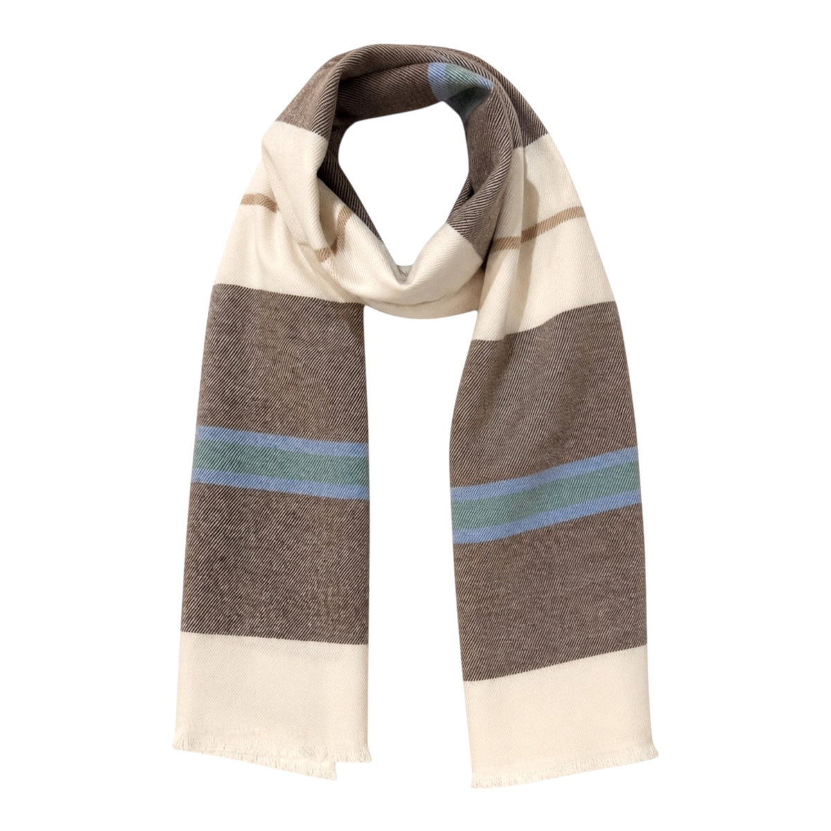 Horizontal Stripe Wool Scarf - Brown/White/Blue SCARVES
