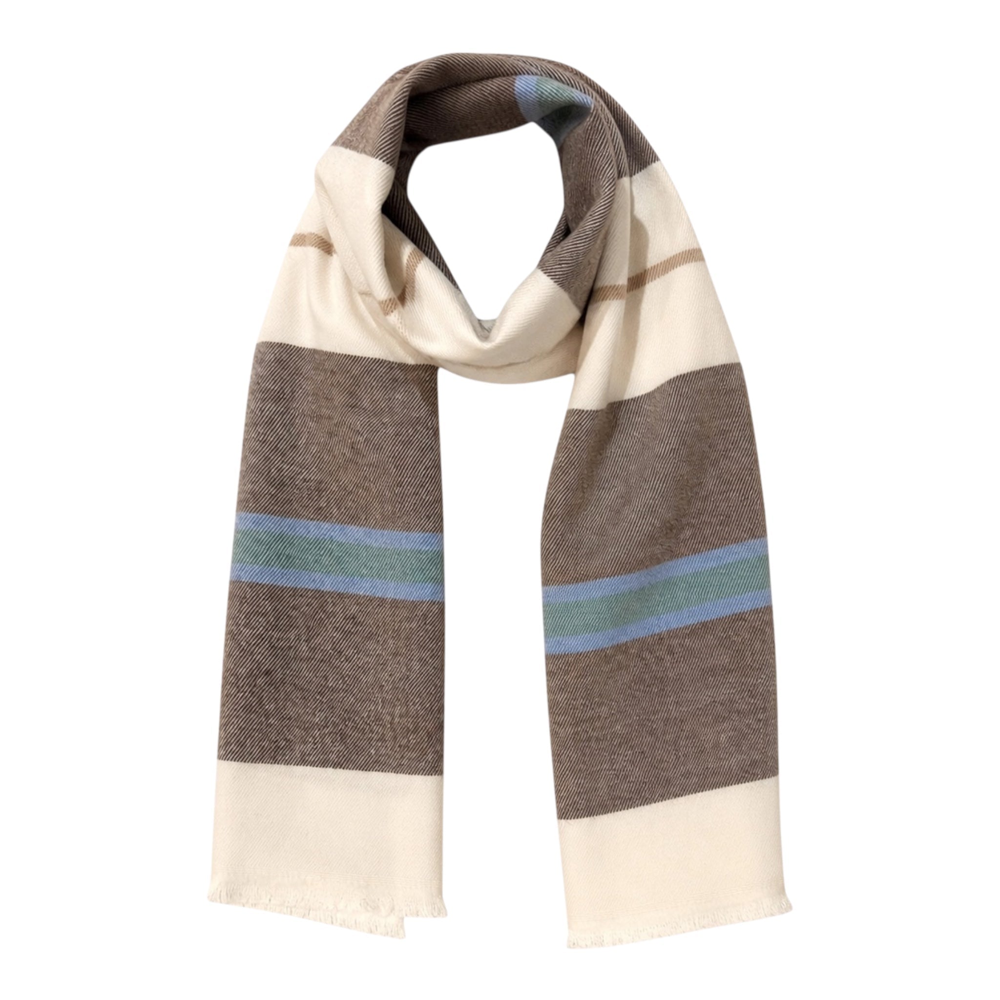 Horizontal Stripe Wool Scarf - Brown/White/Blue SCARVES